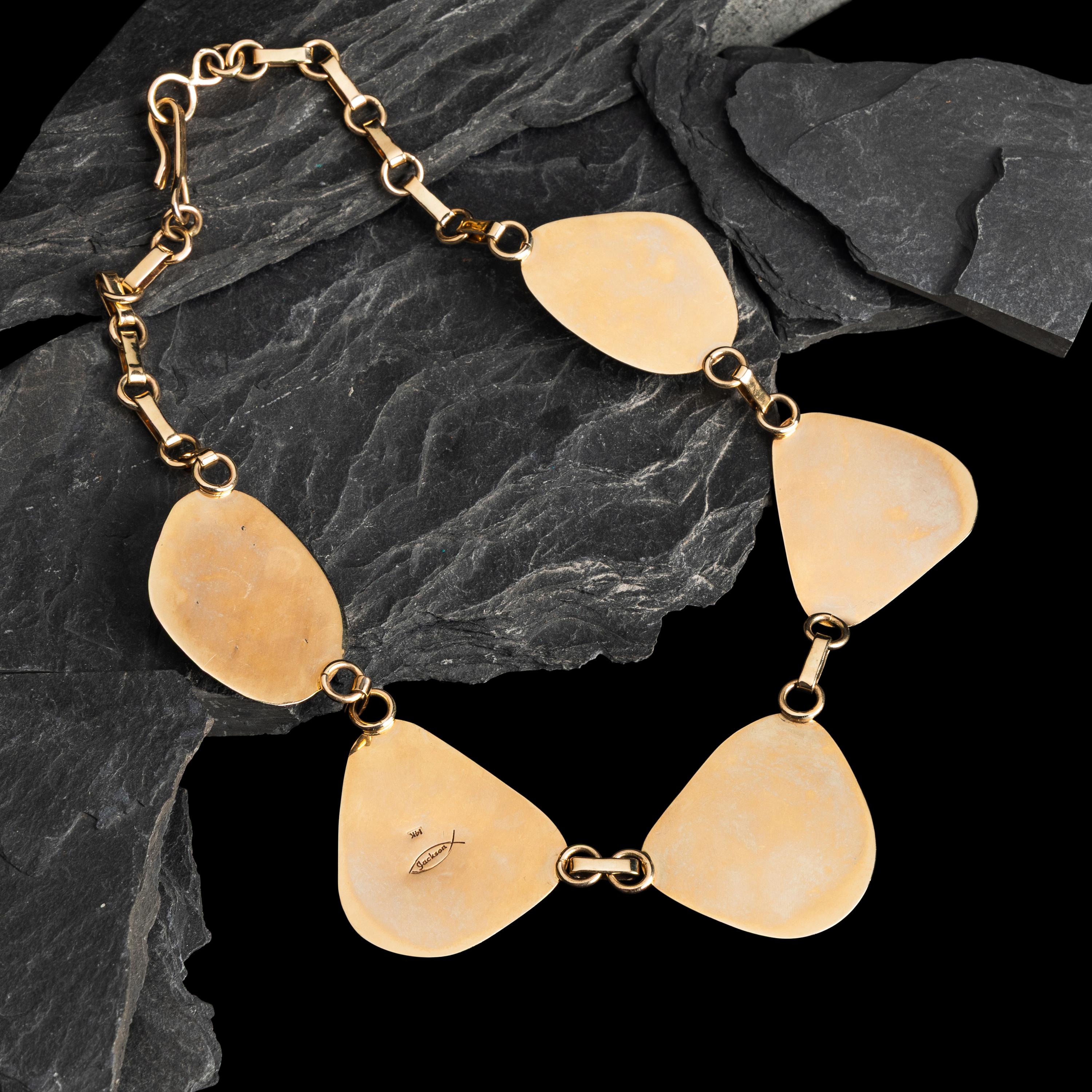 Tommy Jackson (Diné, b. 1958) — 14K Gold and Gem Grade Turquoise Necklace and Matching Clip Earrings