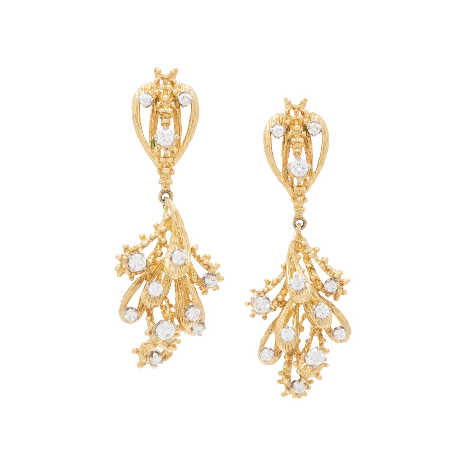 YELLOW GOLD AND DIAMOND DROP EARRINGS