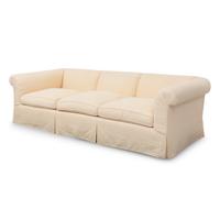 A Cream-Twill Upholstered Three-Cushion Sofa