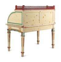 A Continental Polychrome-Painted Cylinder Bureau