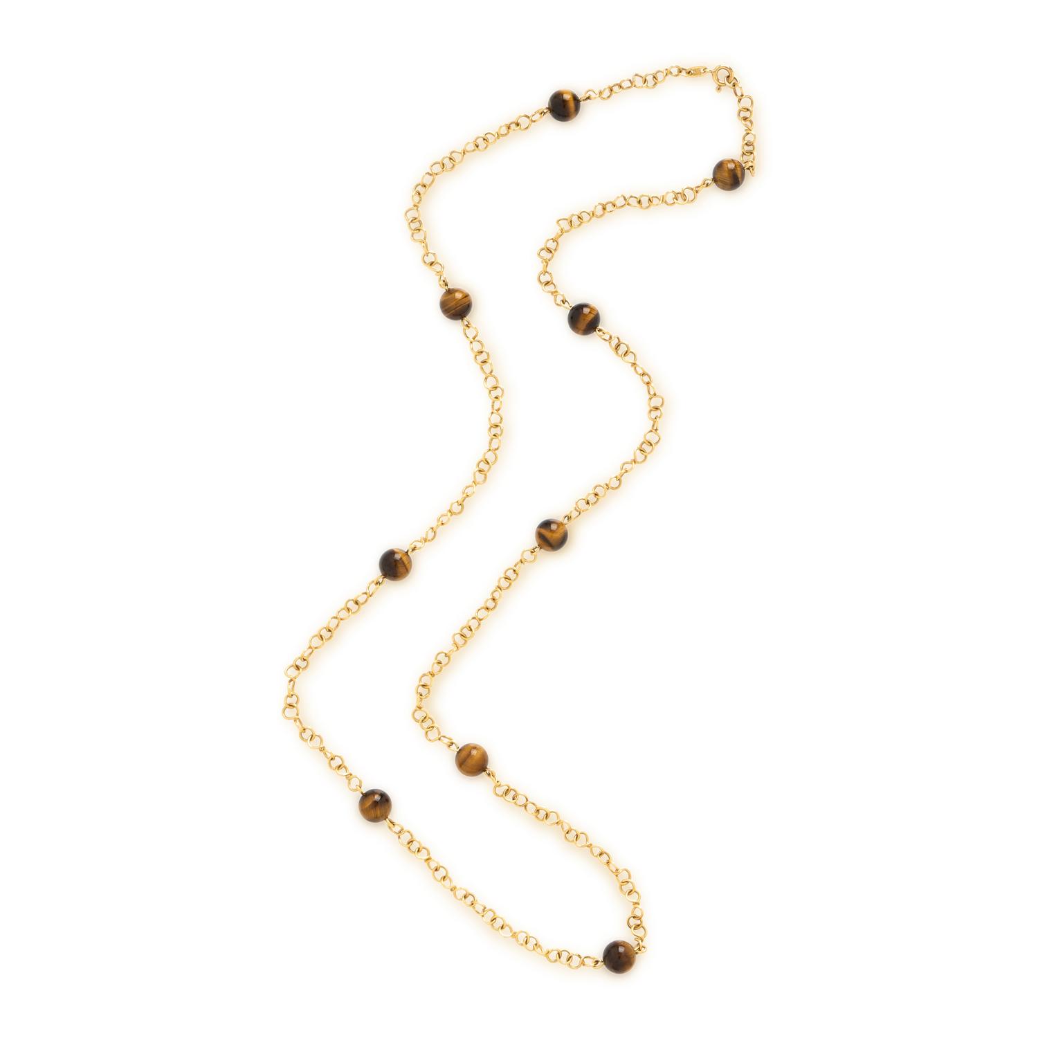 Tiger's Eye and Yellow Gold Necklace