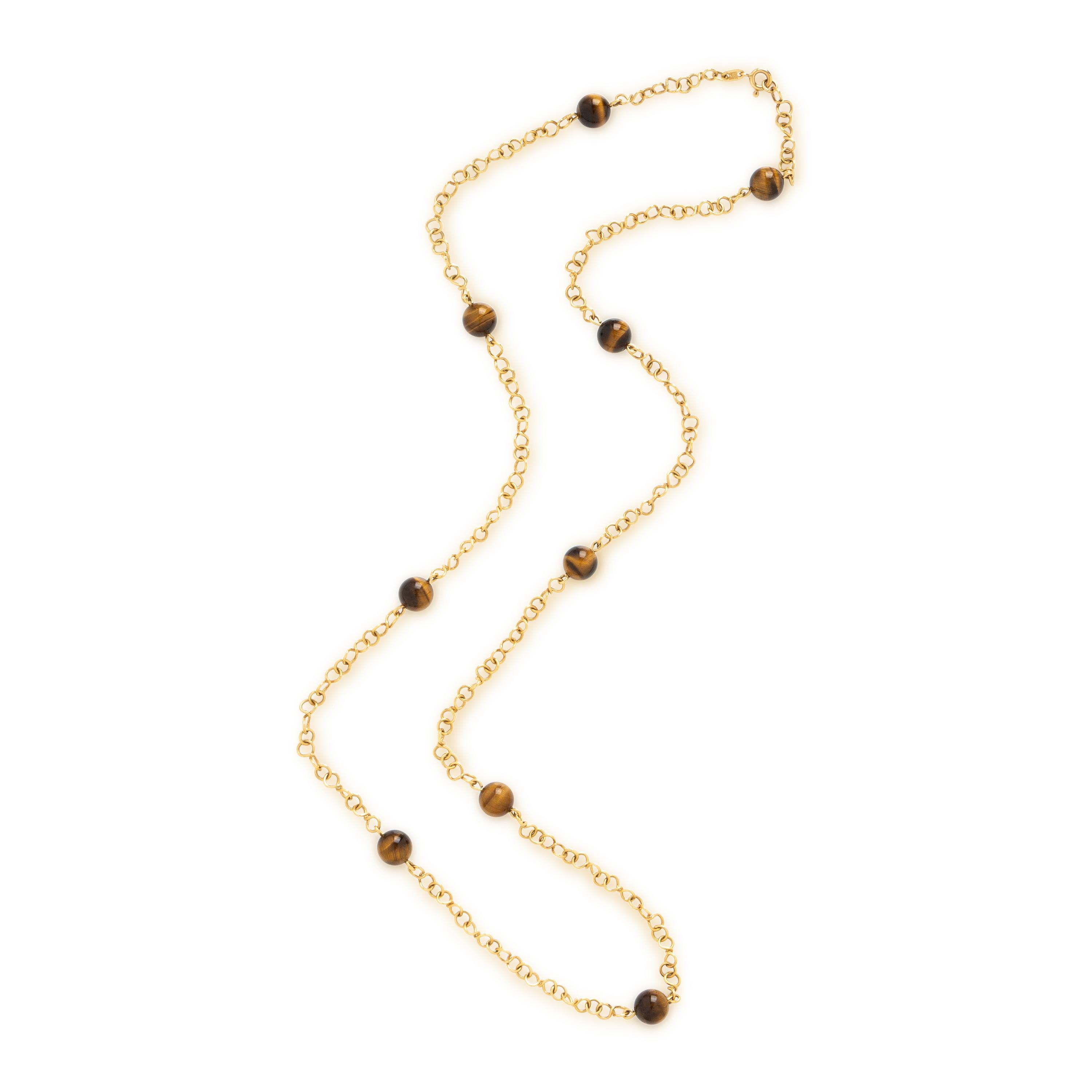 Tiger's Eye and Yellow Gold Necklace