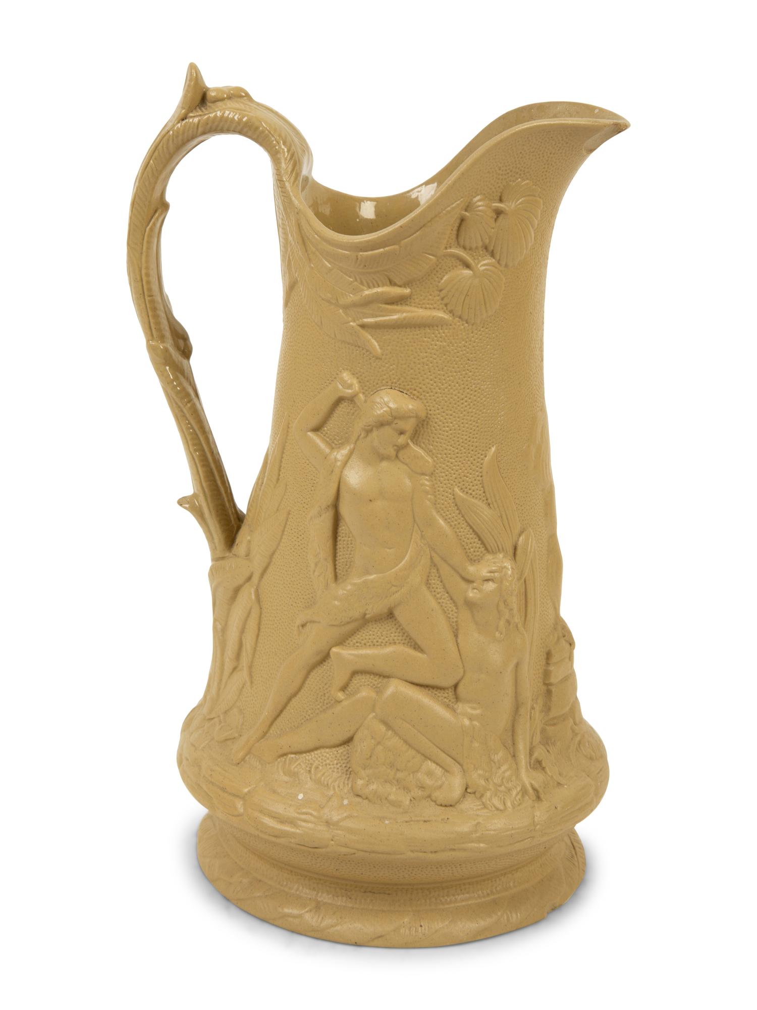 A Collection of Seven English Salt Glazed Relief Form Pitchers — 19TH/20TH CENTURY