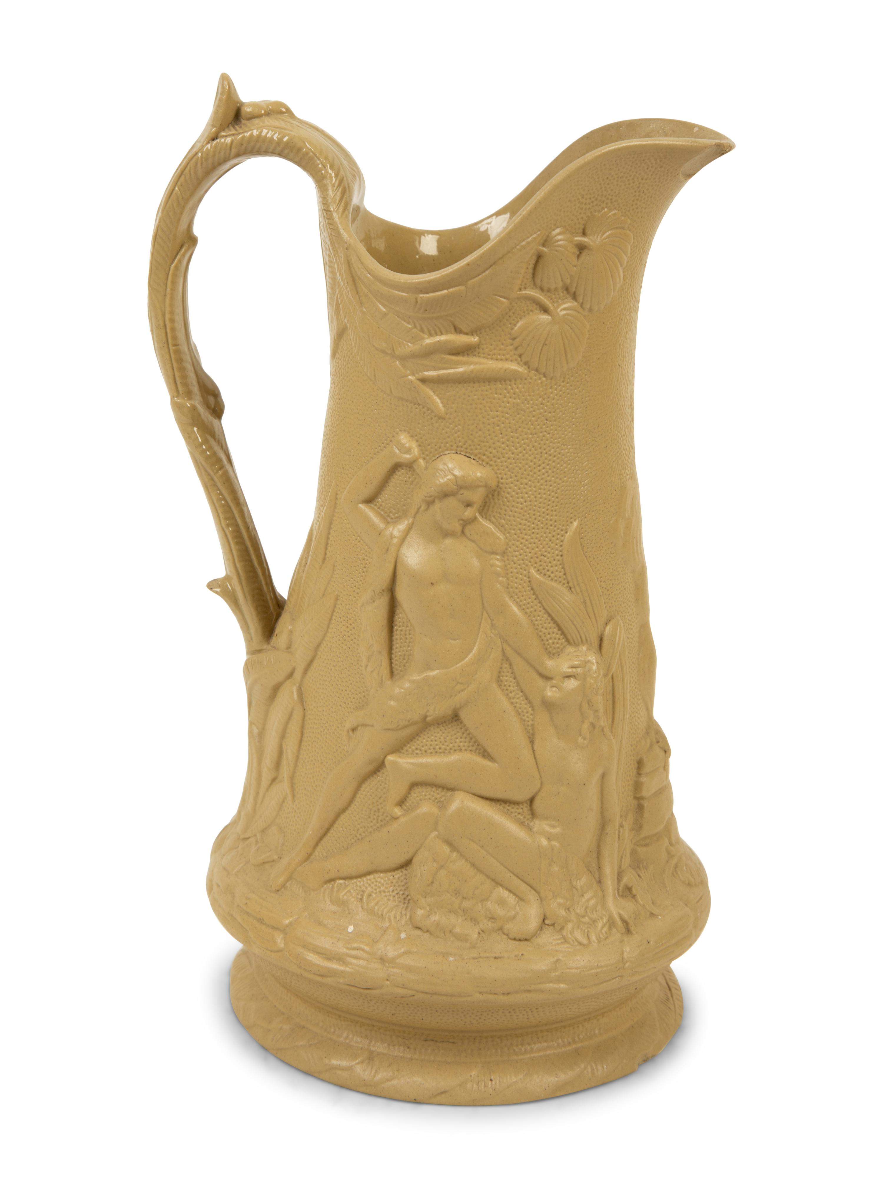 A Collection of Seven English Salt Glazed Relief Form Pitchers — 19TH/20TH CENTURY