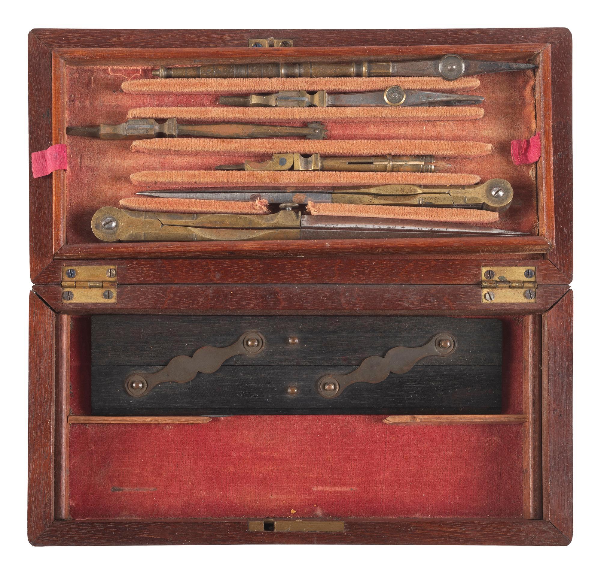 [CIVIL WAR]. Drafting set with tools marked "USN." Ca 19th century.