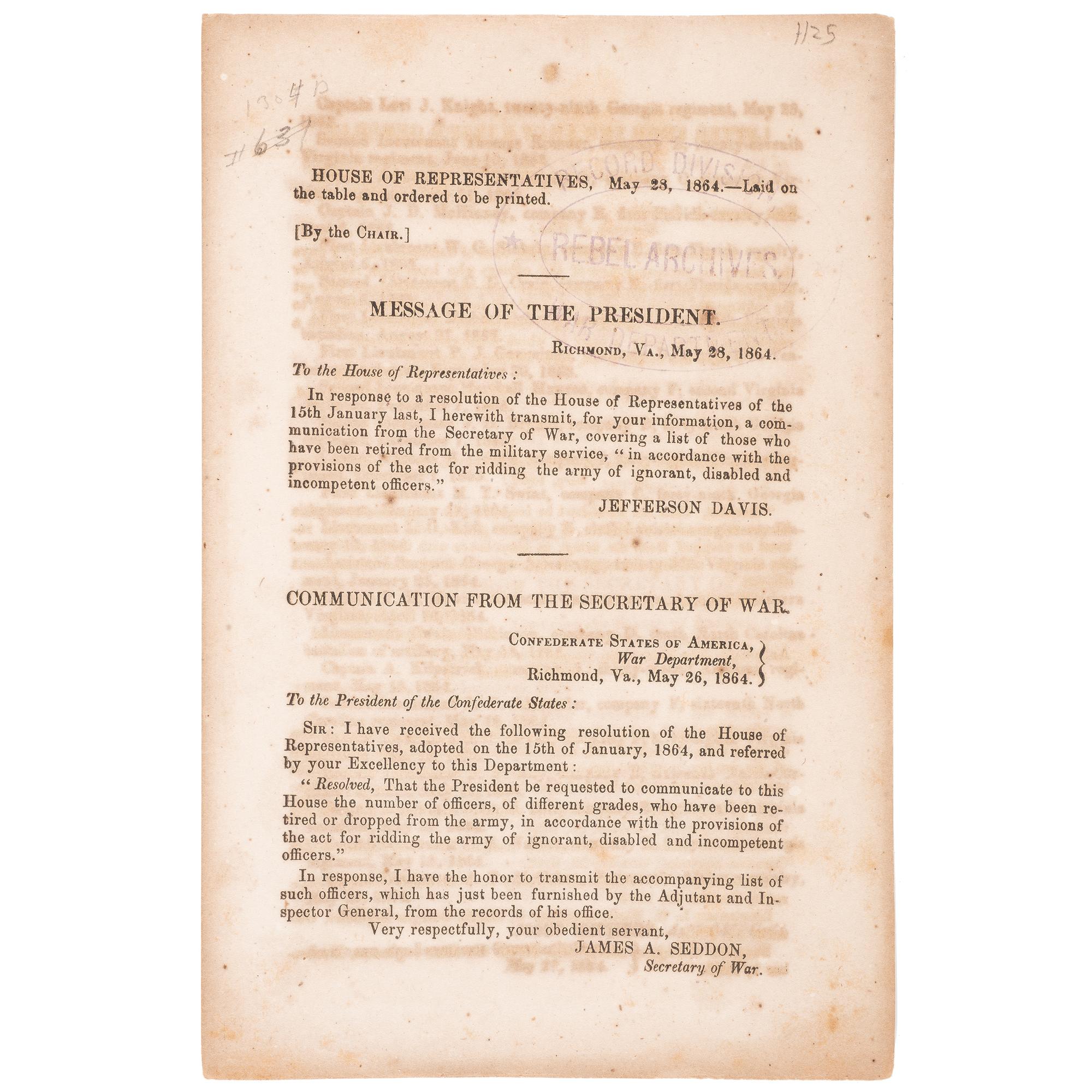 Miscellaneous Items Related to Jefferson Davis