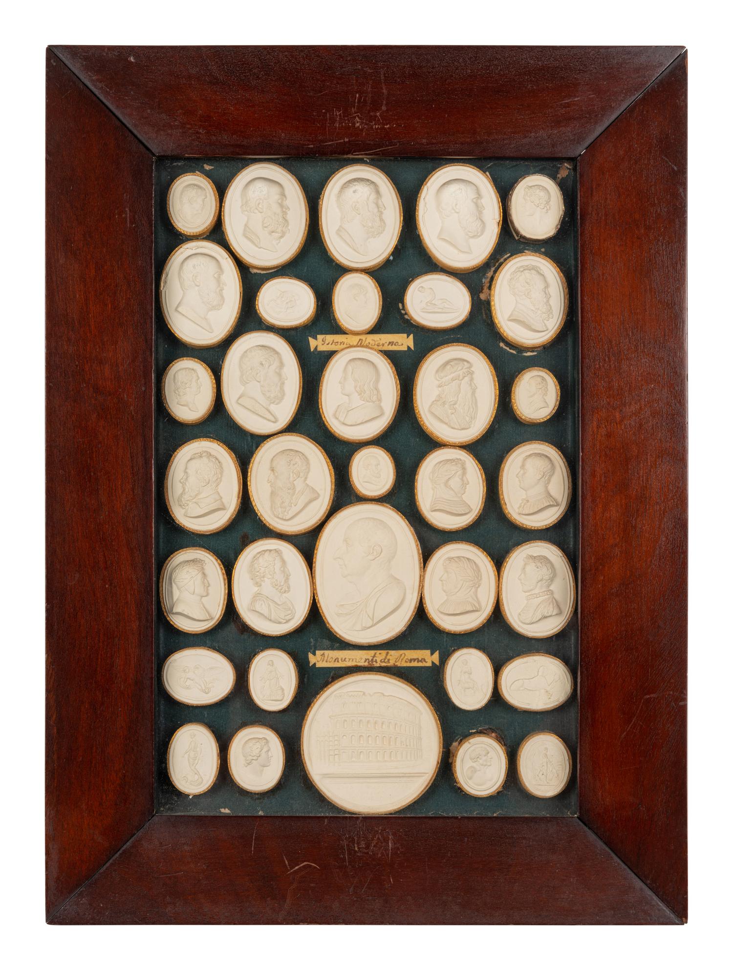 A Collection of Grand Tour Style Plaster Intaglios in Four Frames