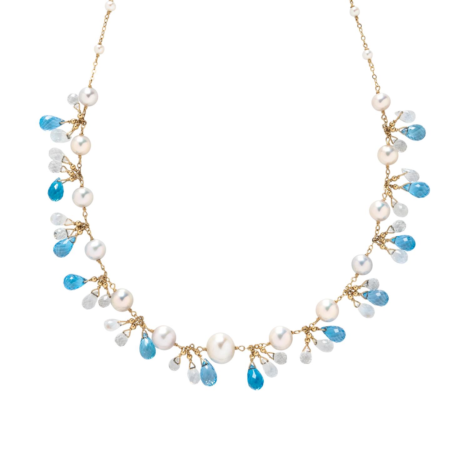 MELINDA LAWTON, CULTURED PEARL, BLUE TOPAZ, AND ROCK CRYSTAL QUARTZ NECKLACE