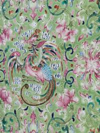 A Lime Green-Ground Famille Rose Porcelain Plaque Inset Hardwood Kang Table