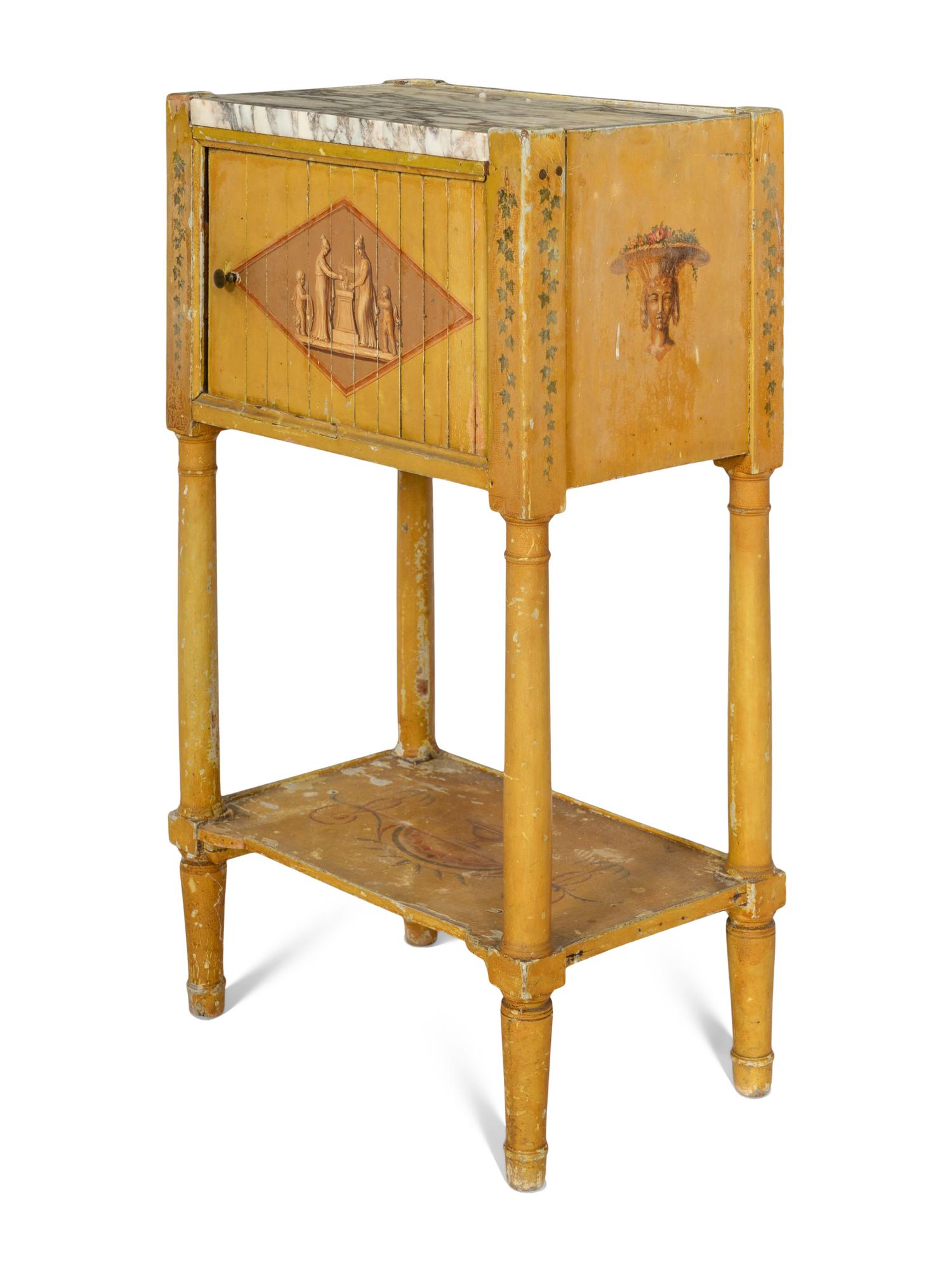 An Italian Neoclassical Polychrome Painted Commodino with Marble Top
