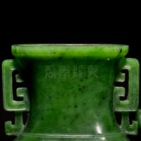 A Chinese Spinach Green Jade 'Dragon' Double Vase, Qianlong Mark 乾隆年制款碧玉雙聯瓶