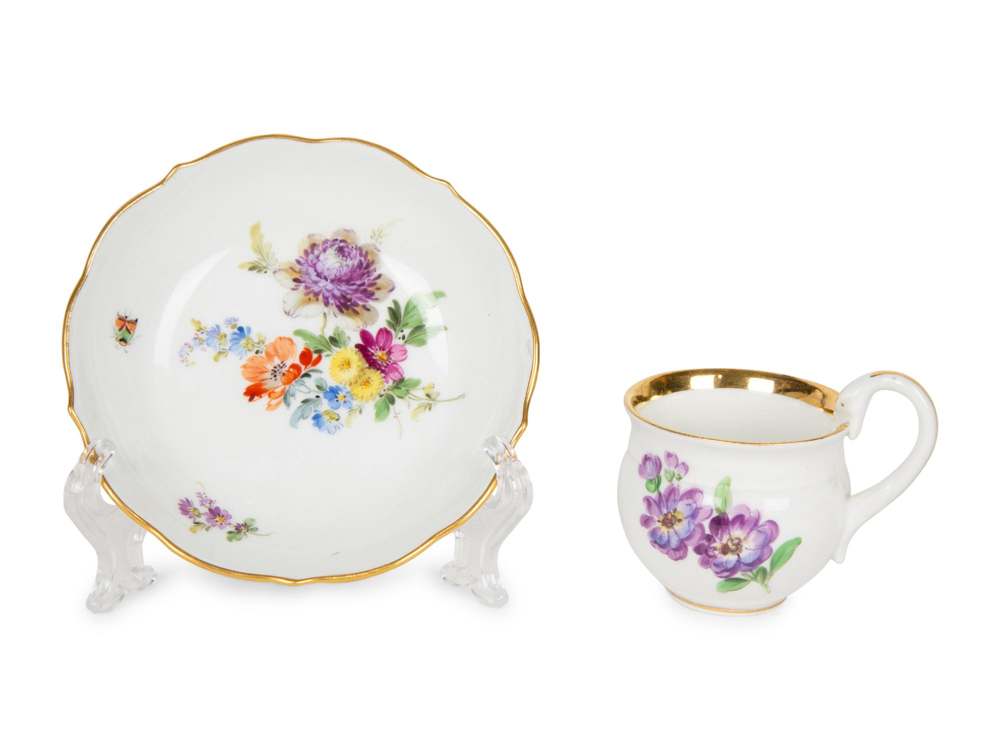 Eleven Meissen and Various Other Porcelain Teacups and Saucers — 19TH/20TH CENTURY