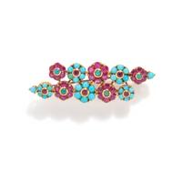 RETRO, RUBY AND TURQUOISE FLOWER BROOCH