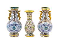 Three Chinese White Ground Cloissoné Enamel Bottle Vases