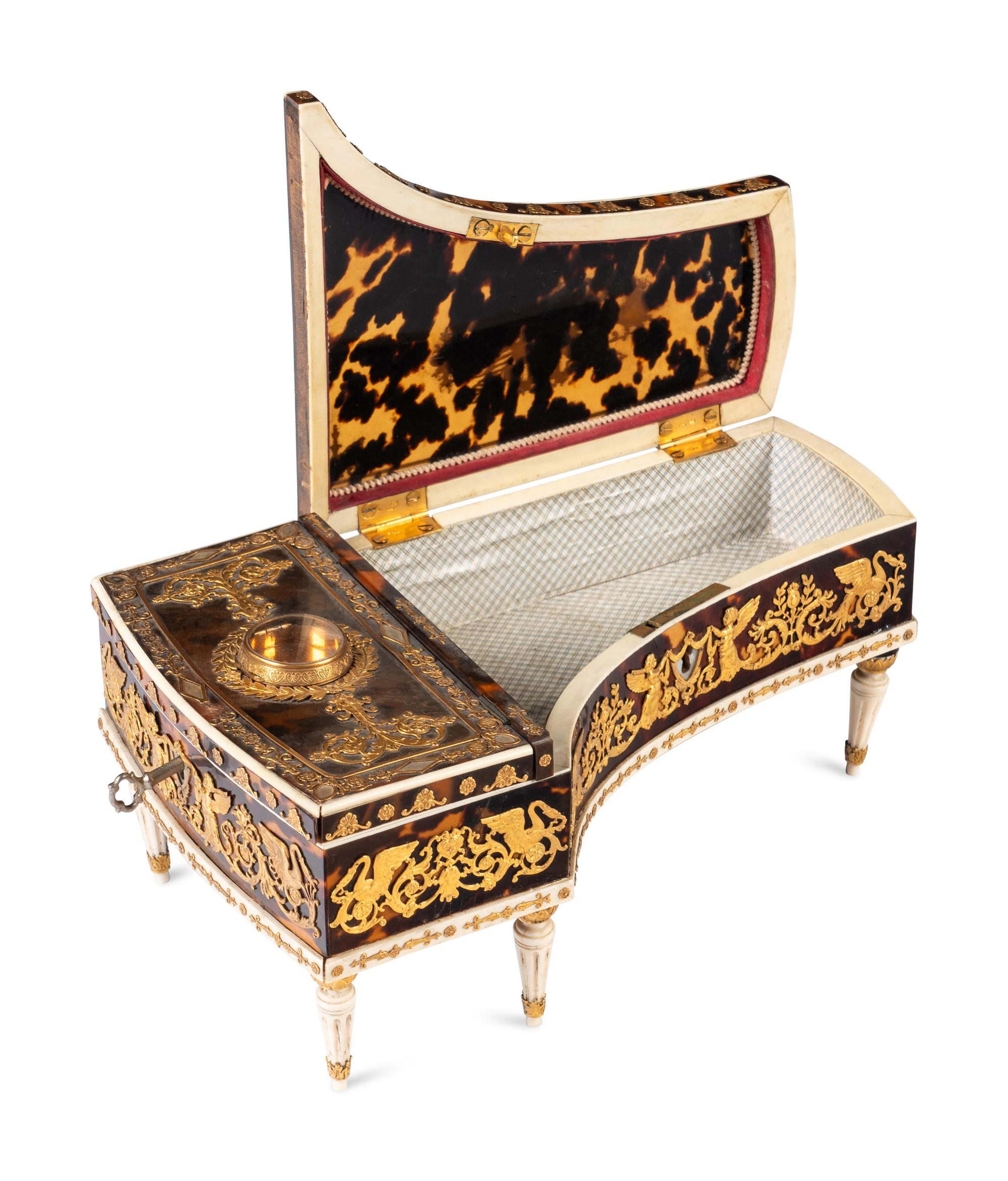 A Palais Royal Gilt Metal Mounted Tortoise Shell Piano Form Nécessaire Case