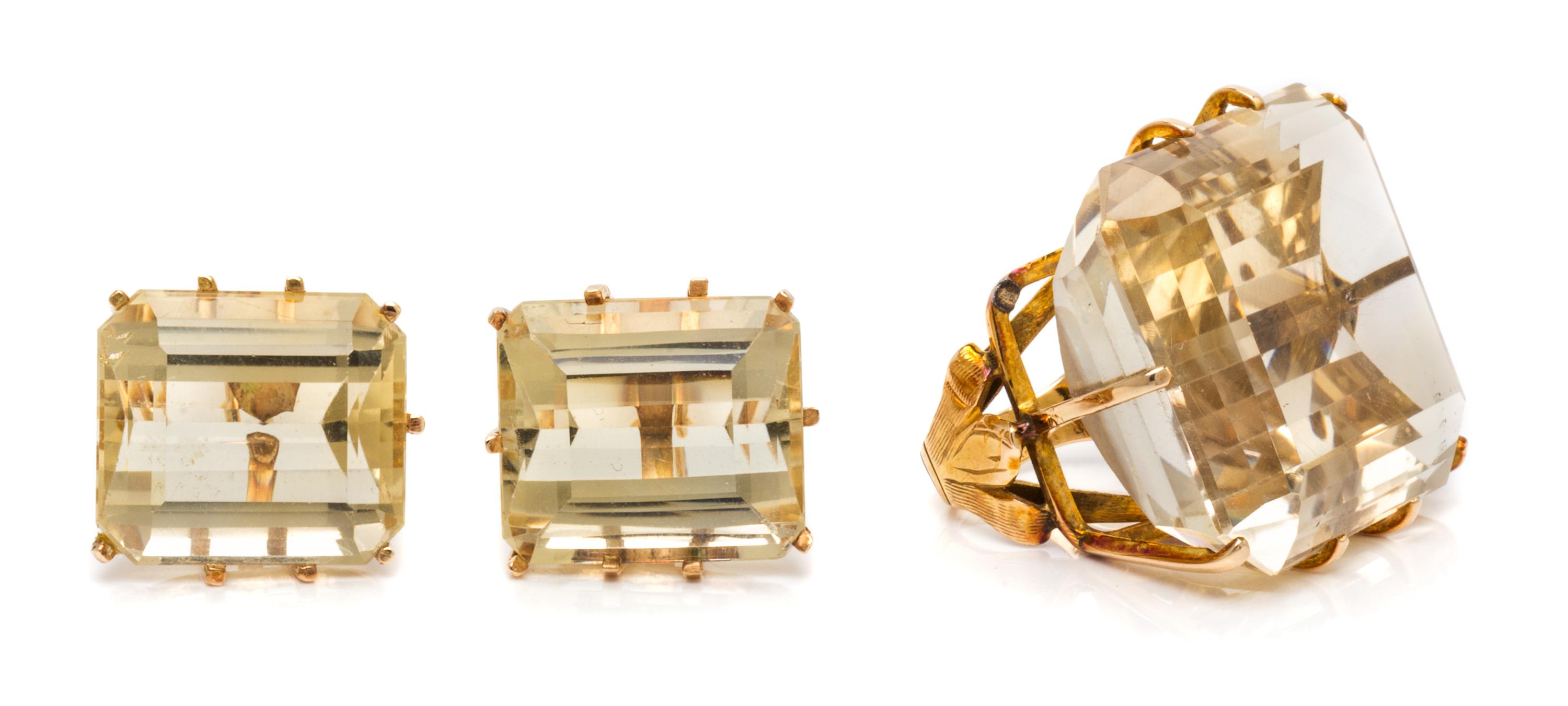 A Collection of 14 Karat Yellow Gold and Citrine, 33.30 dwts.