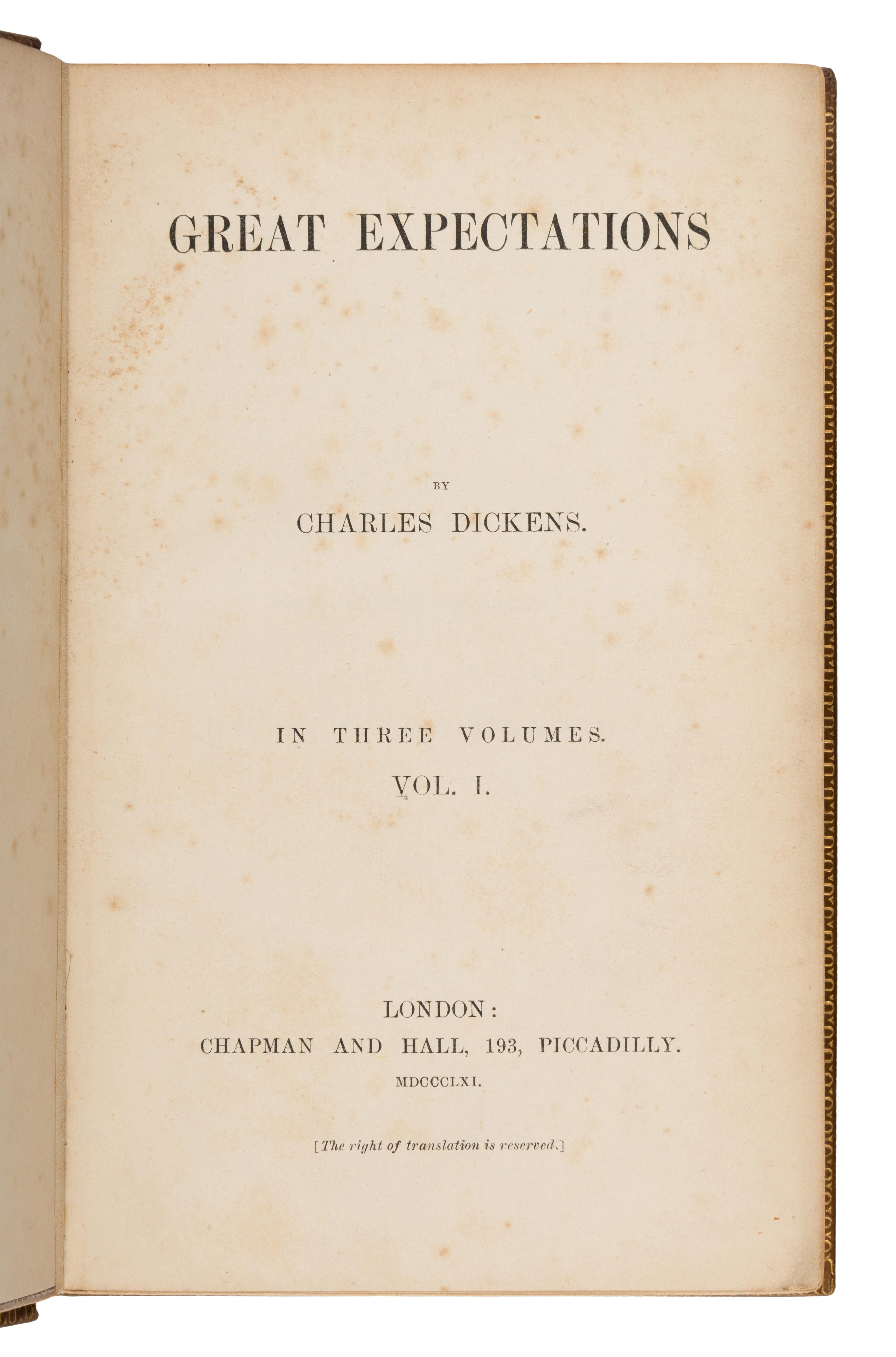 Dickens, Charles (1812-1870). Great Expectations . London: [C. Whiting for] Chapman and Hall, 1861.