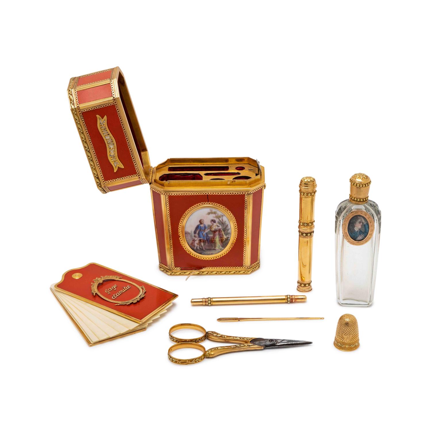 A Louis XVI Gold, Lacquer and Enamel-Mounted Nécessaire