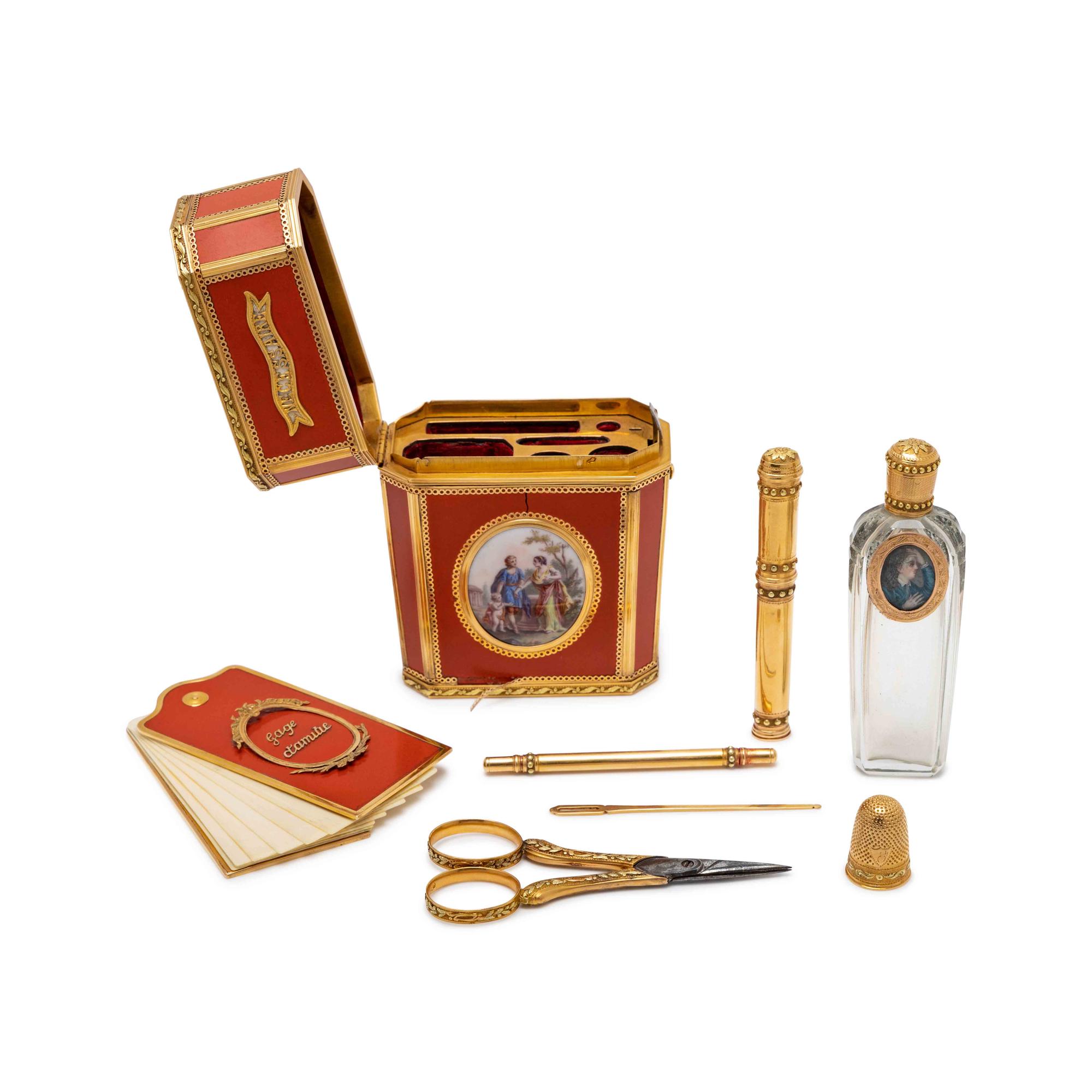 A Louis XVI Gold, Lacquer and Enamel-Mounted Nécessaire
