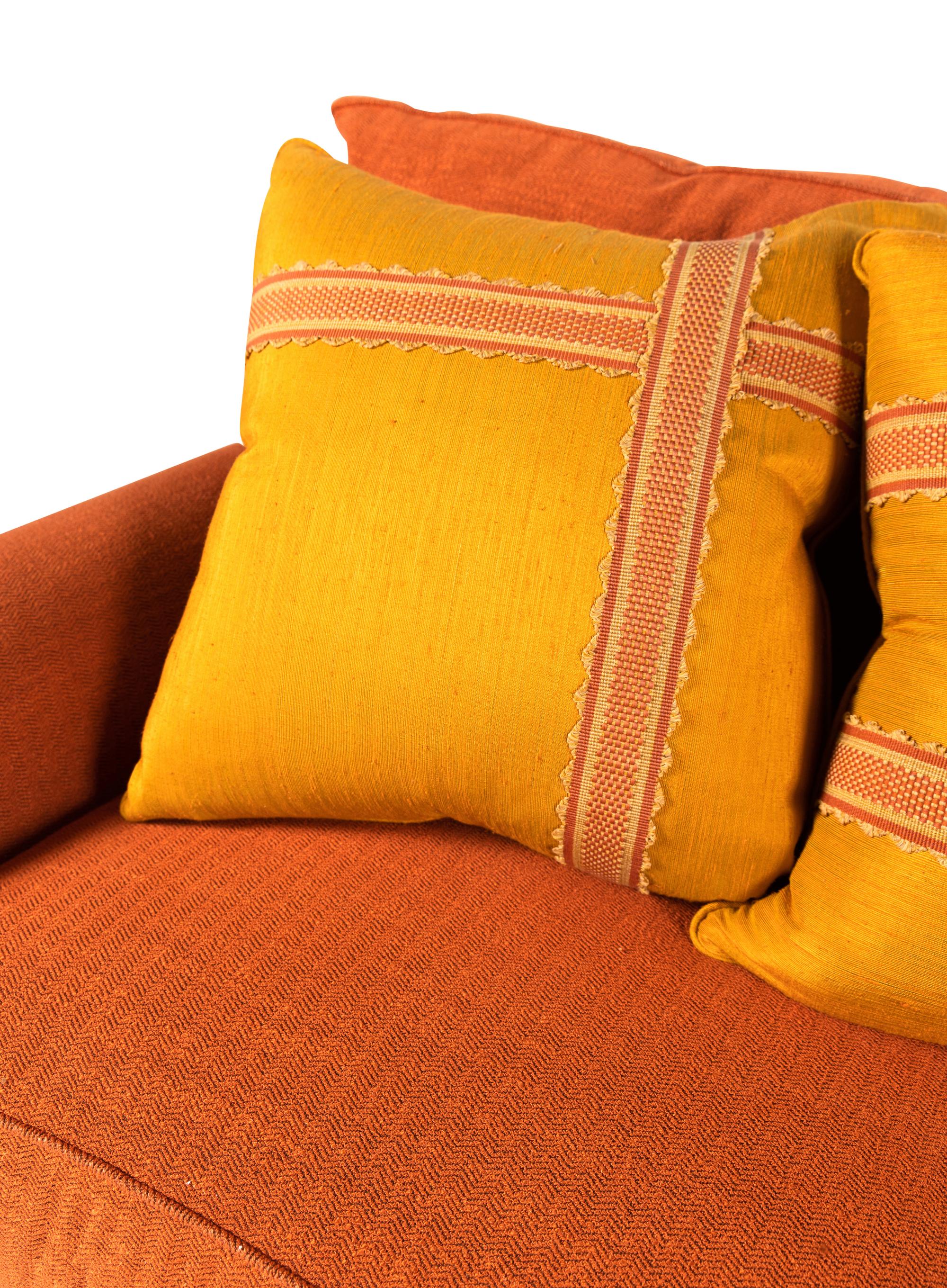 A George Smith Two-Cushion Sofa with Custom Upholstery and Throw Pillows