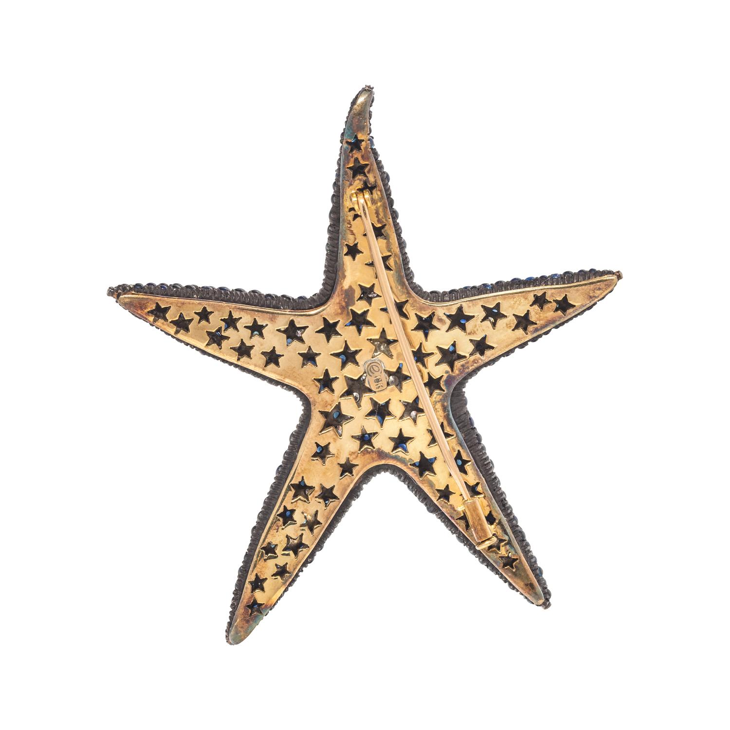 EVELYN CLOTHIER, SAPPHIRE AND DIAMOND STARFISH BROOCH