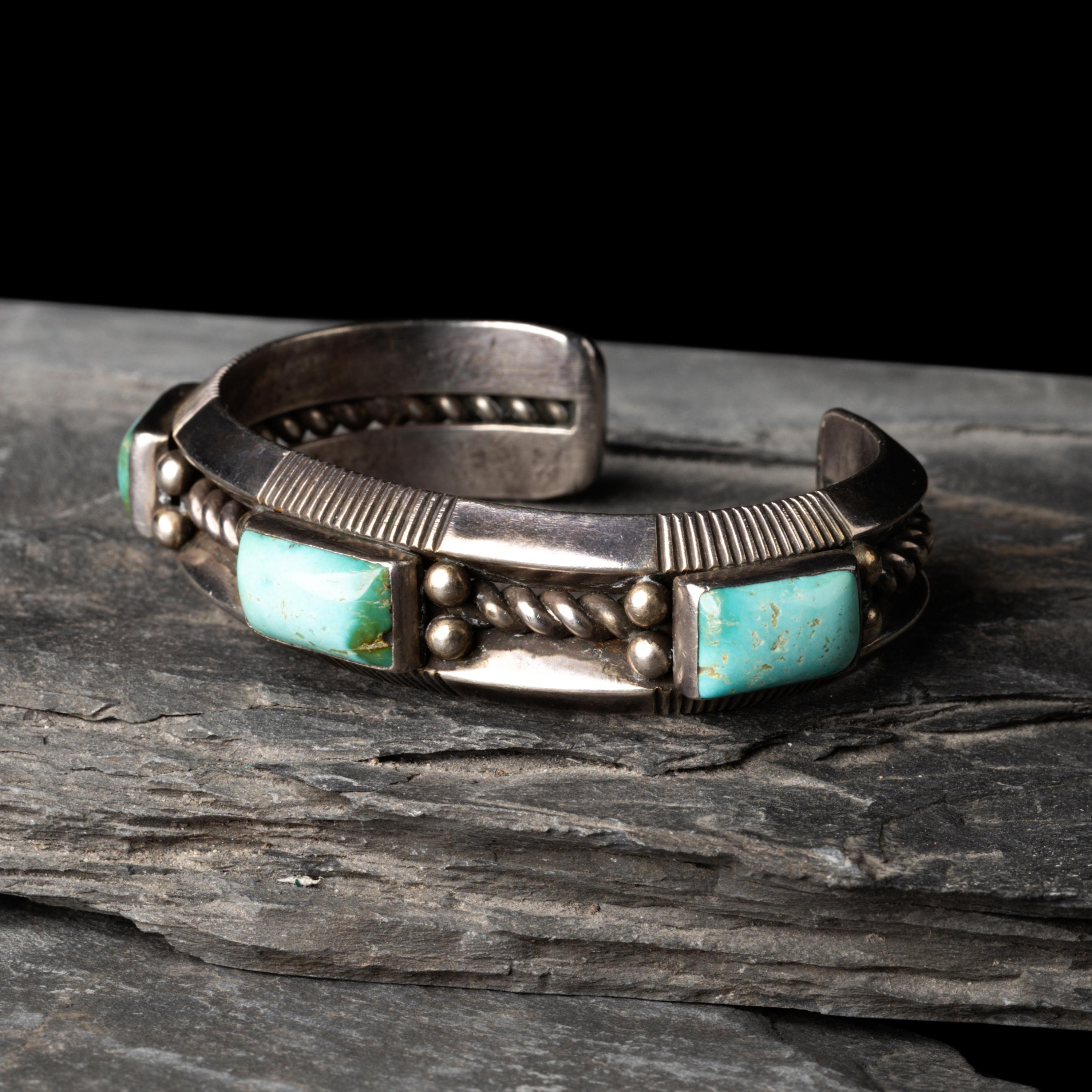 Perry Shorty (Diné, b. 1964) — Traditional Silver and Blue Gem Turquoise Cuff Bracelet