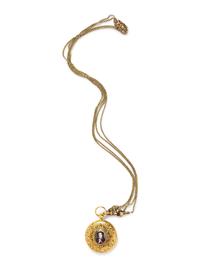 An Antique 18 Karat Yellow Gold and Enamel 'Ponts de Martel' Hunter Case Pocket Watch, Augustin Perrenoud, with Longchain Necklace,