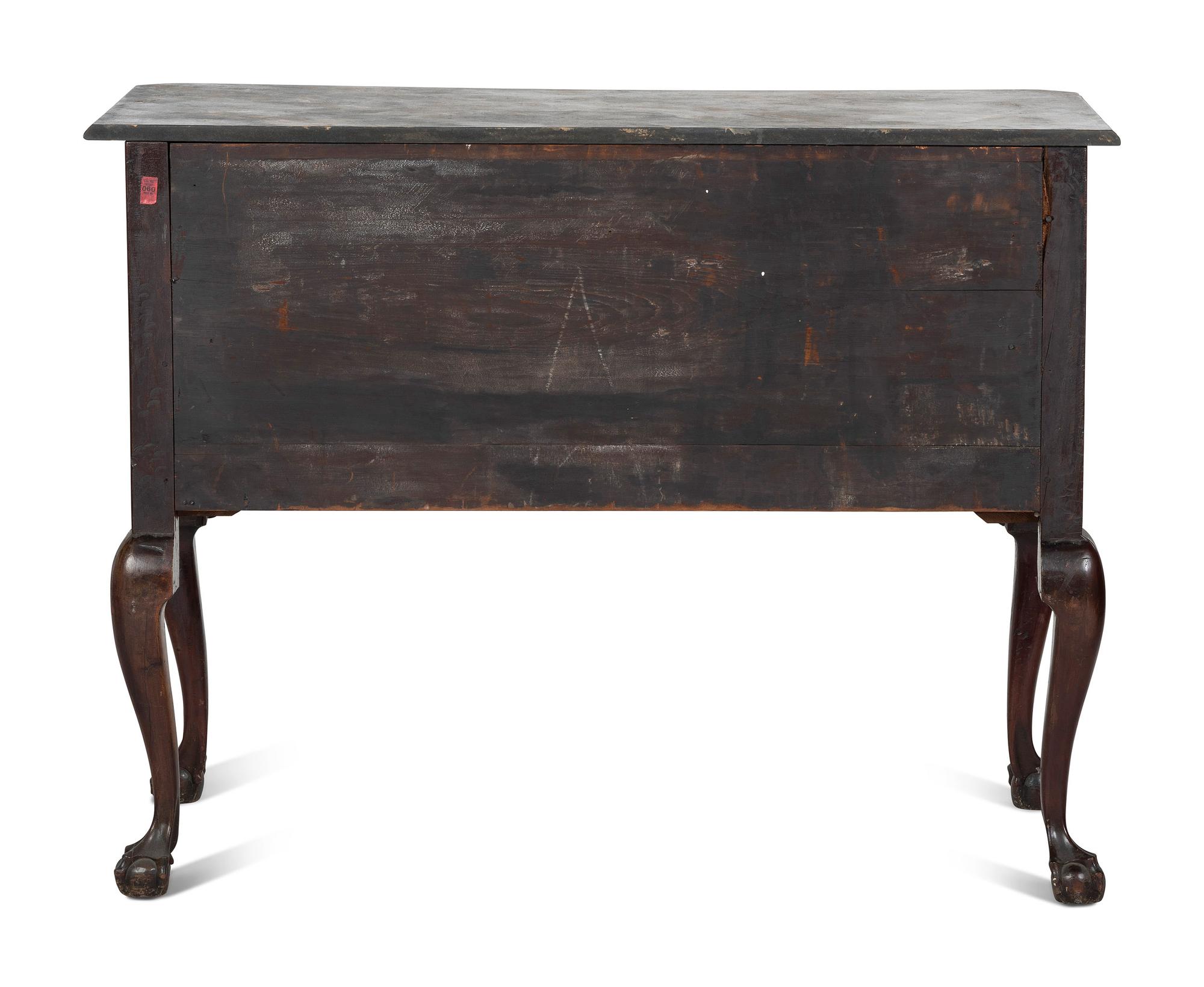 An Oversized Queen Anne Stained Shell-Carved Cherrywood Faux-Marble Top Dressing Table