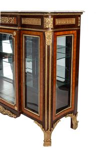 A Louis XV Style Gilt Bronze Mounted Mahogany Vitrine Cabinet