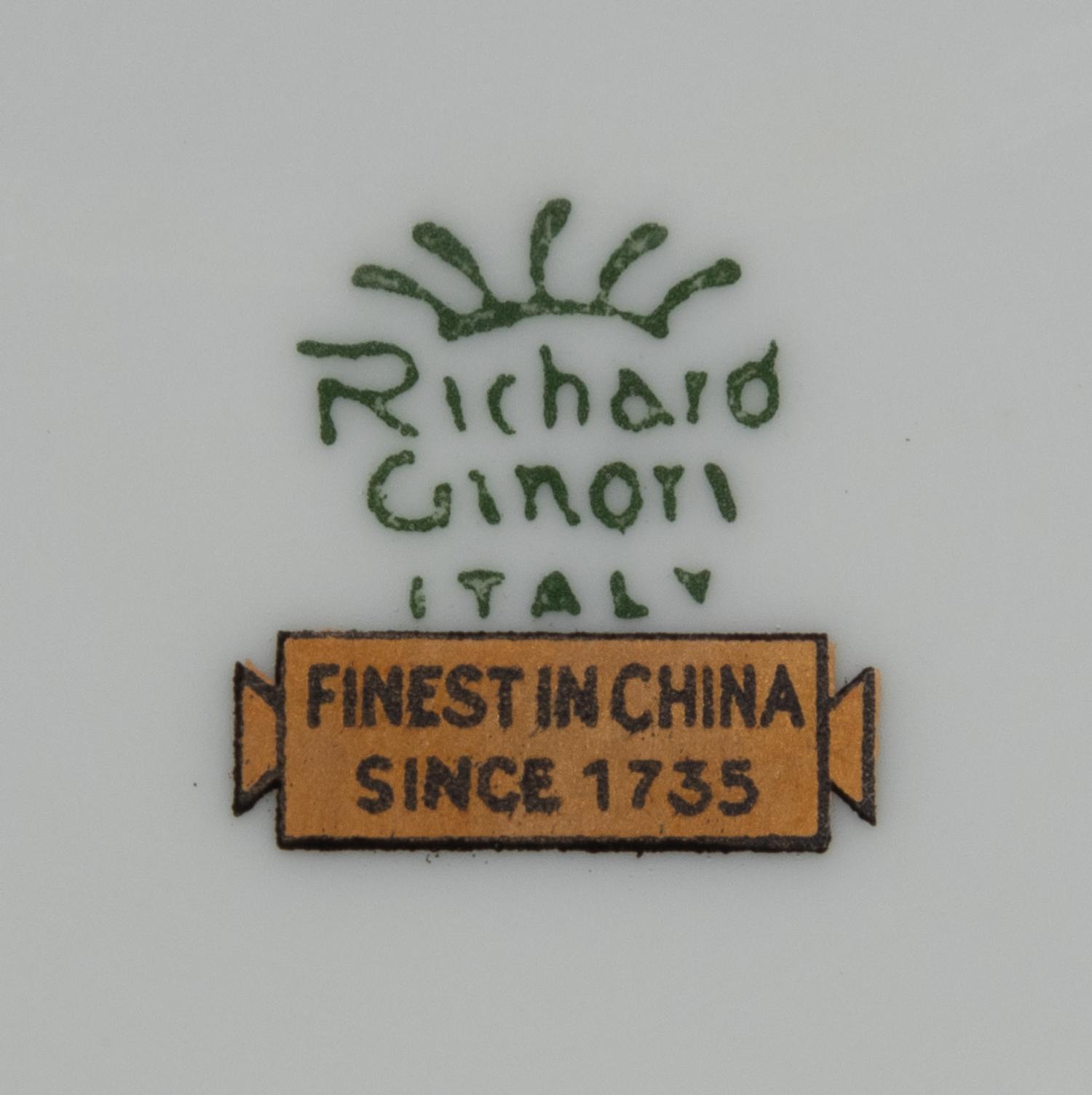 A Set of Nine Richard Ginori Porcelain Teacups and Saucers