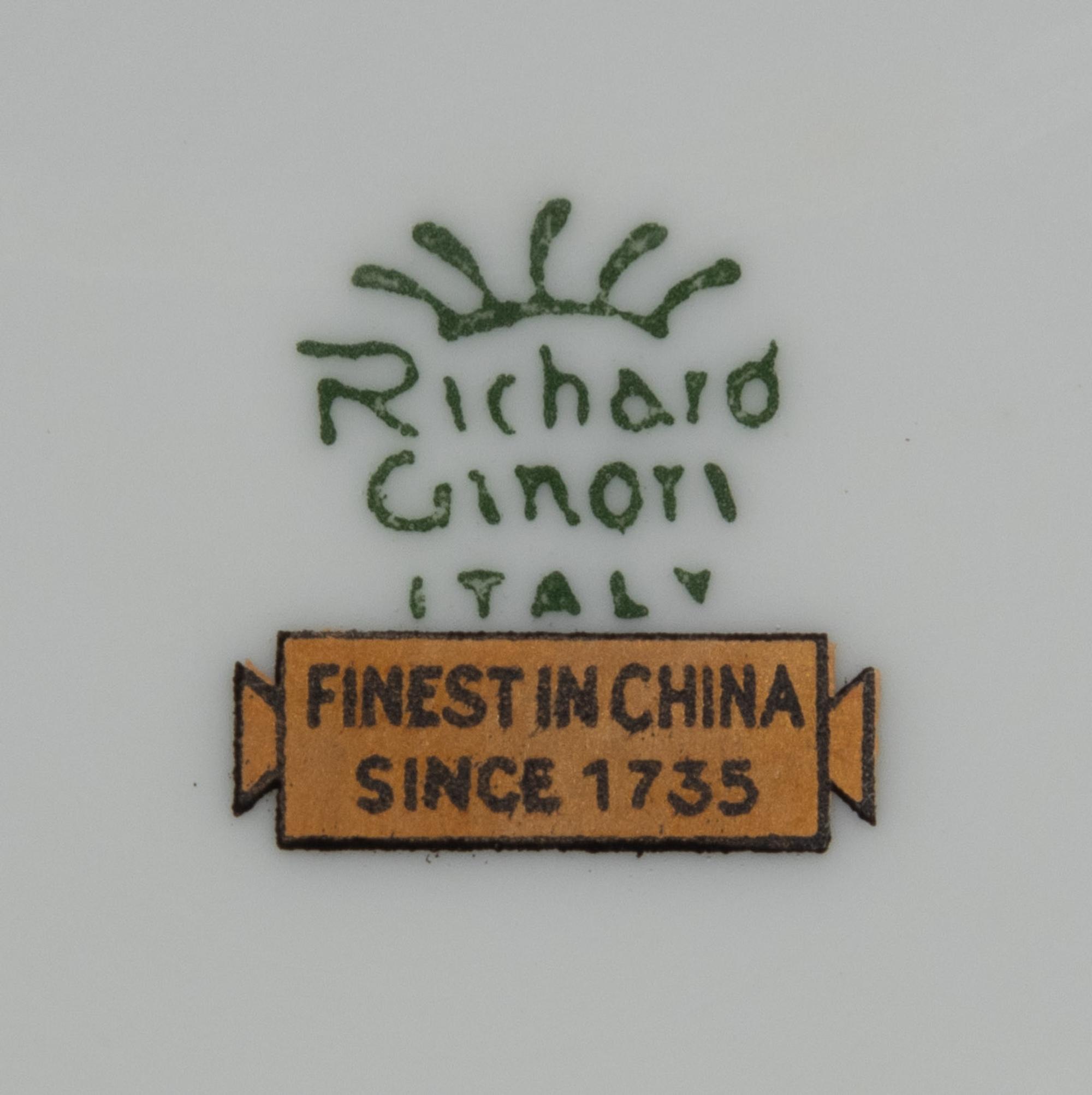 A Set of Nine Richard Ginori Porcelain Teacups and Saucers