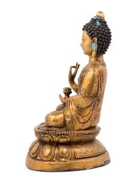 A Gilt Bronze Seated Buddha Figure on Lotus Flower Base