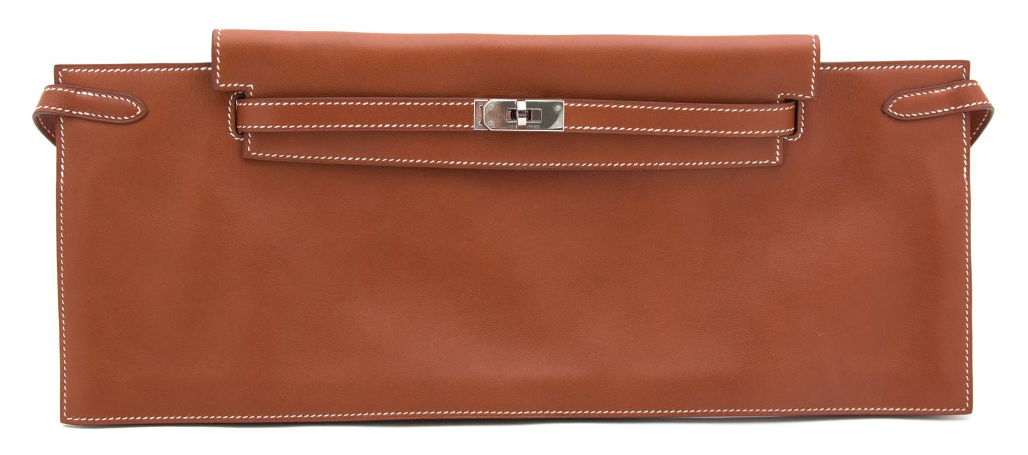 An Hermes Cafe Kelly Bandeau Bag, 15" x 5.75"; Attached belt: 40".