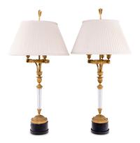 A Pair of Empire Style Gilt Bronze and Cut Glass Lamps