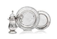 A Collection of American Silver Table Articles, Obadiah Fisher, New York, NY, comprising a baluster form pitcher and two plates with ga