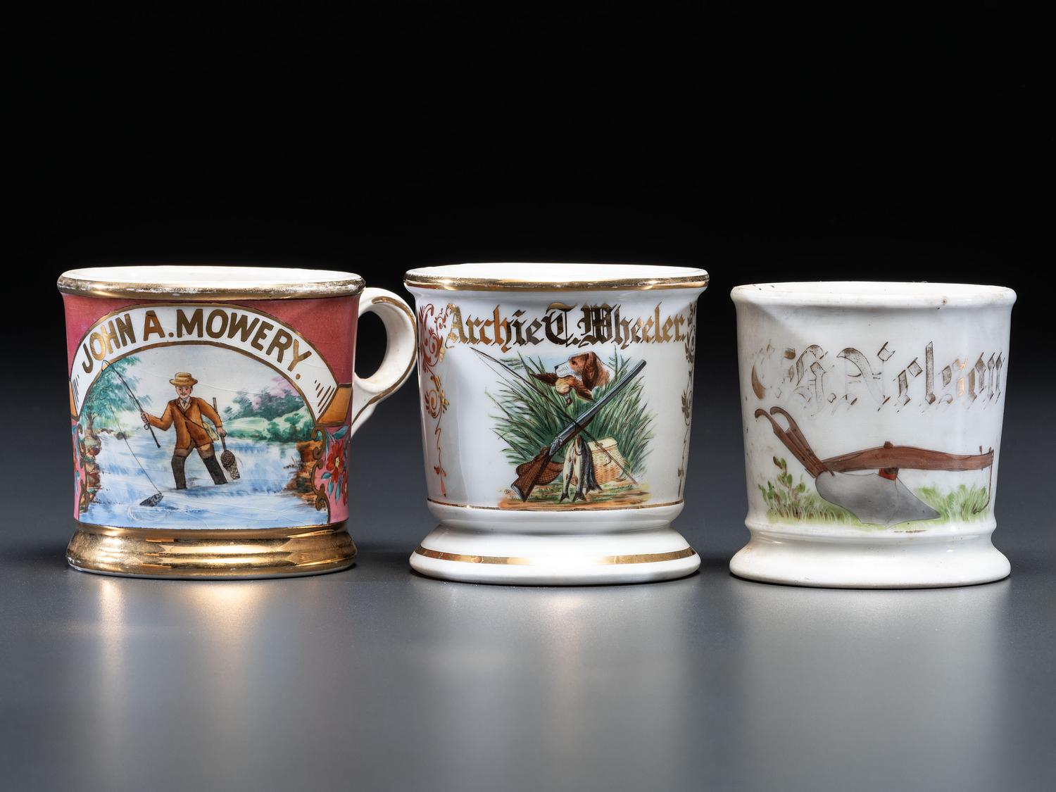 Three Porcelain Occupational Shaving Mugs