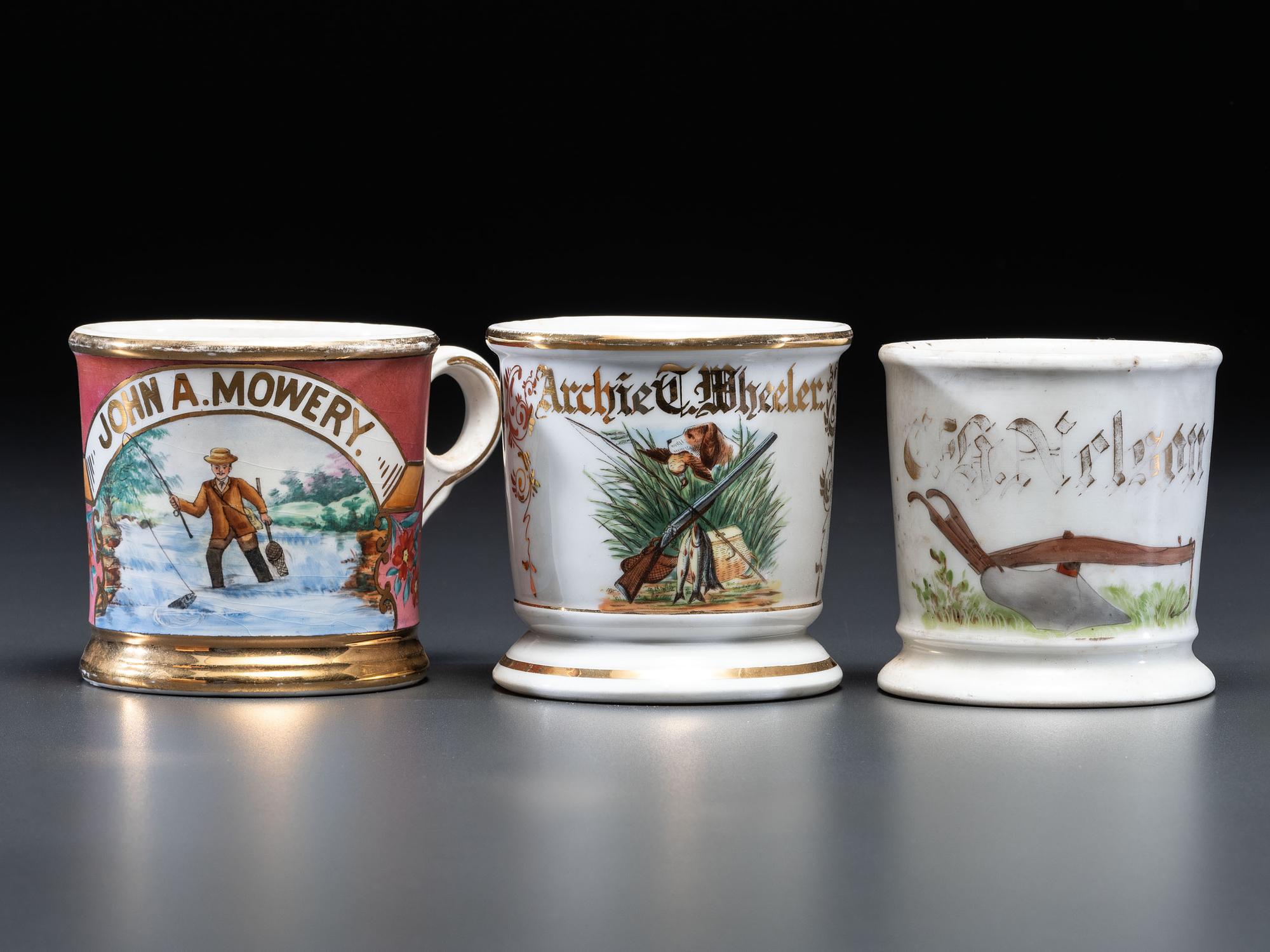 Three Porcelain Occupational Shaving Mugs