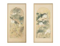 Still Lives with Water Lilies and Butterflies (a pair)
