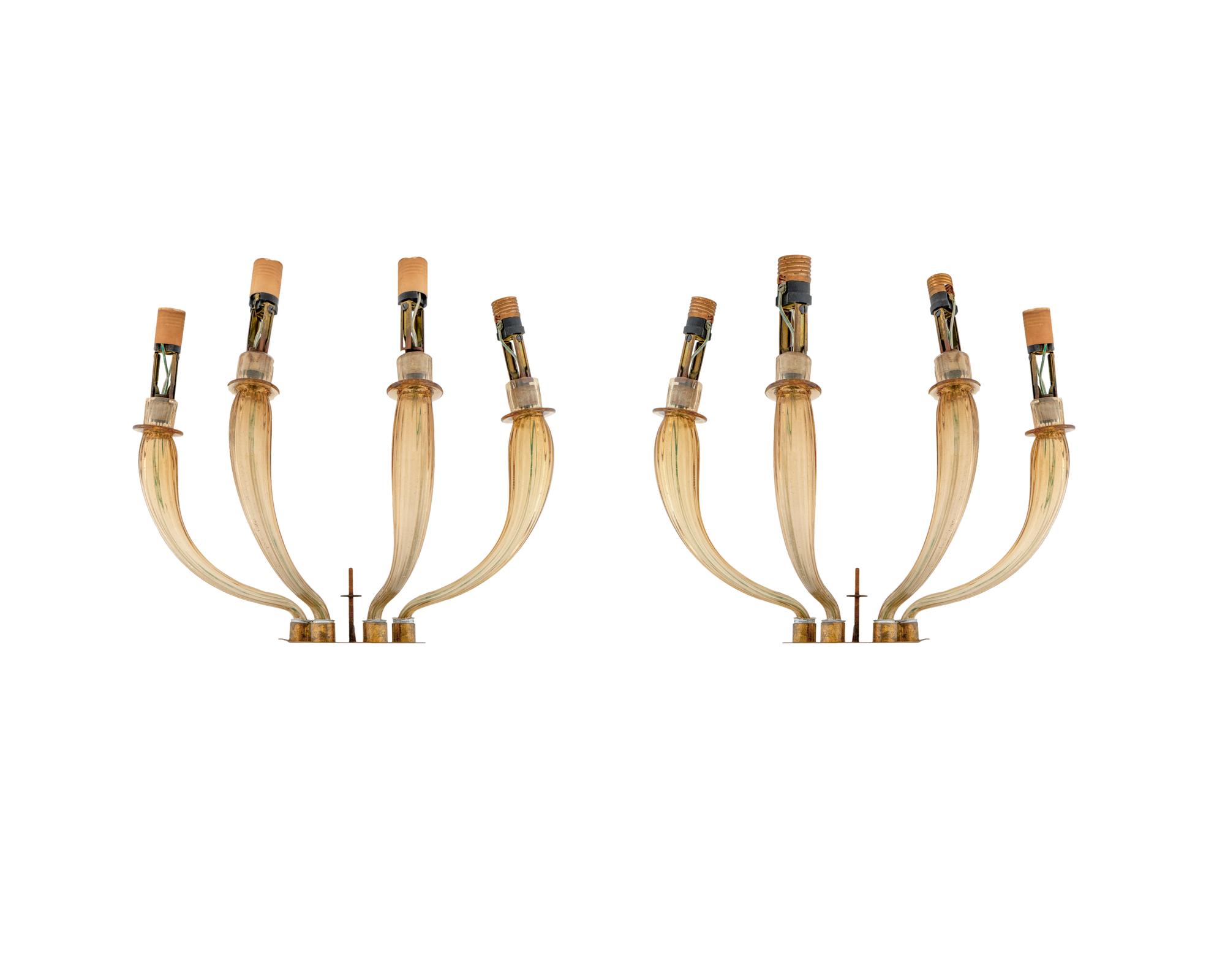 A Set of Four Murano Glass Four-Light Wall Sconces — 20TH CENTURY