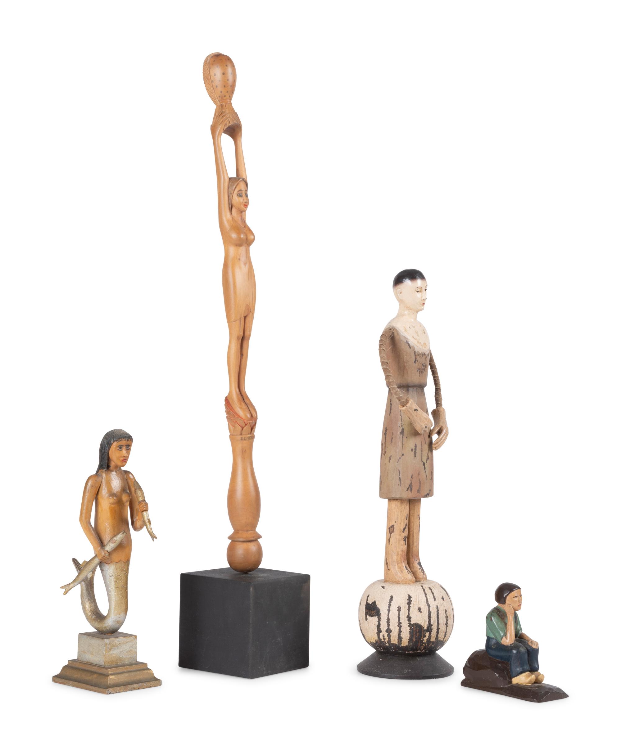 Four Carved and Painted Wooden Folk Art Figures