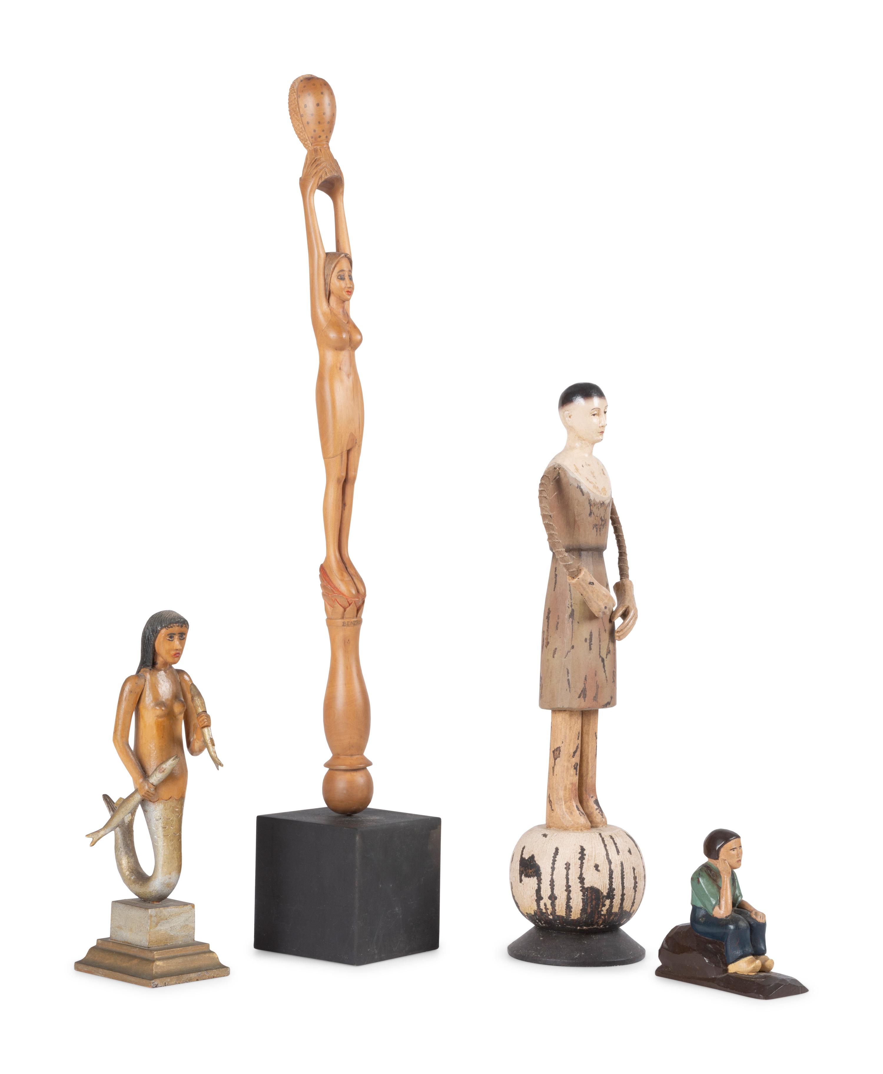 Four Carved and Painted Wooden Folk Art Figures