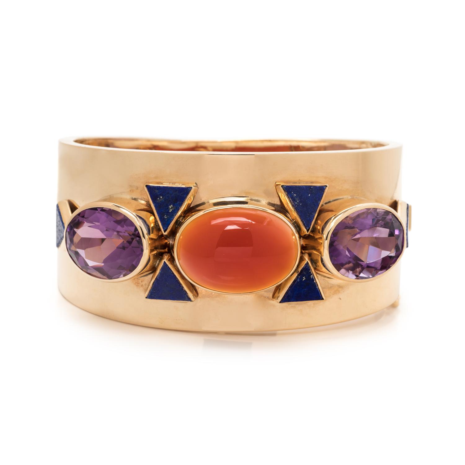 YELLOW GOLD AND MULTIGEM BANGLE BRACELET