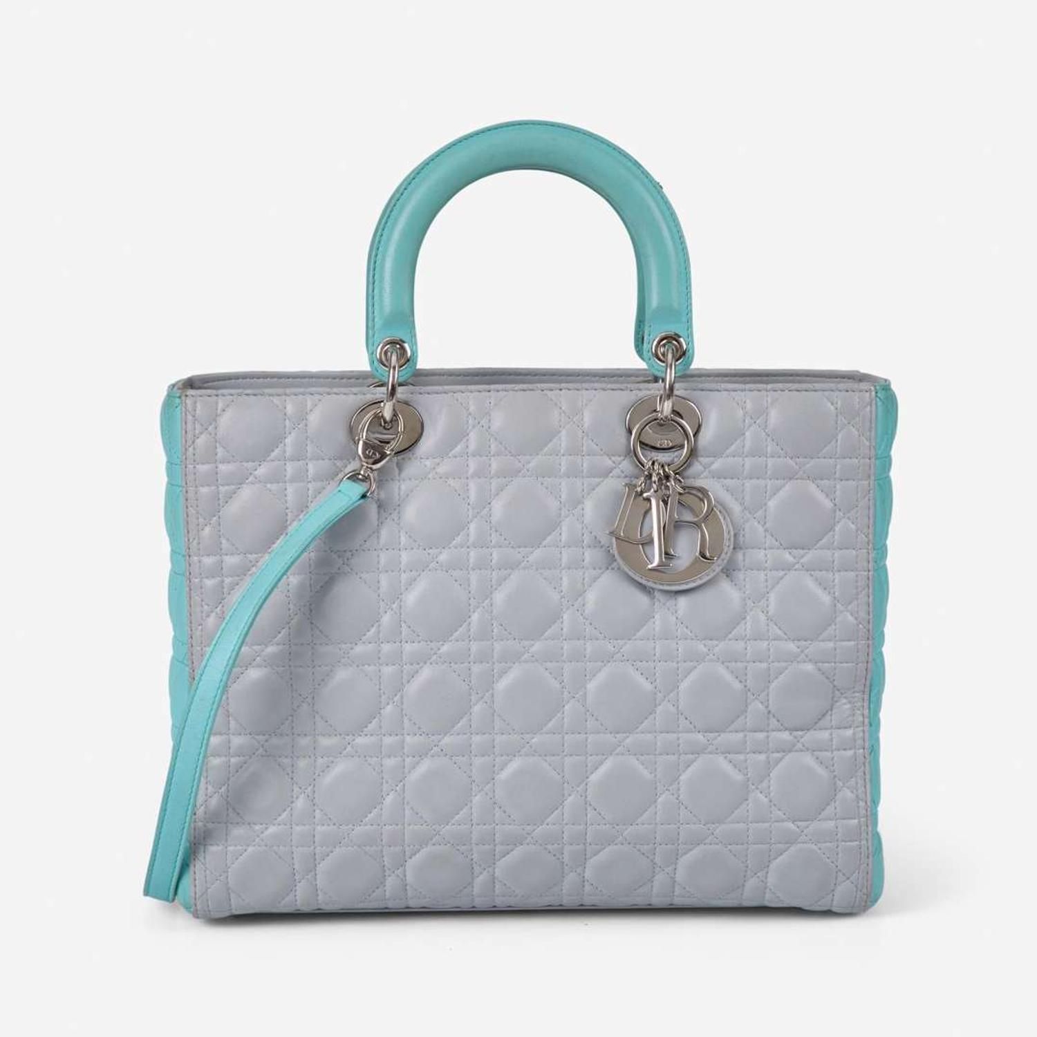 A Dior Lady Dior GM in Aqua and Gray Dior