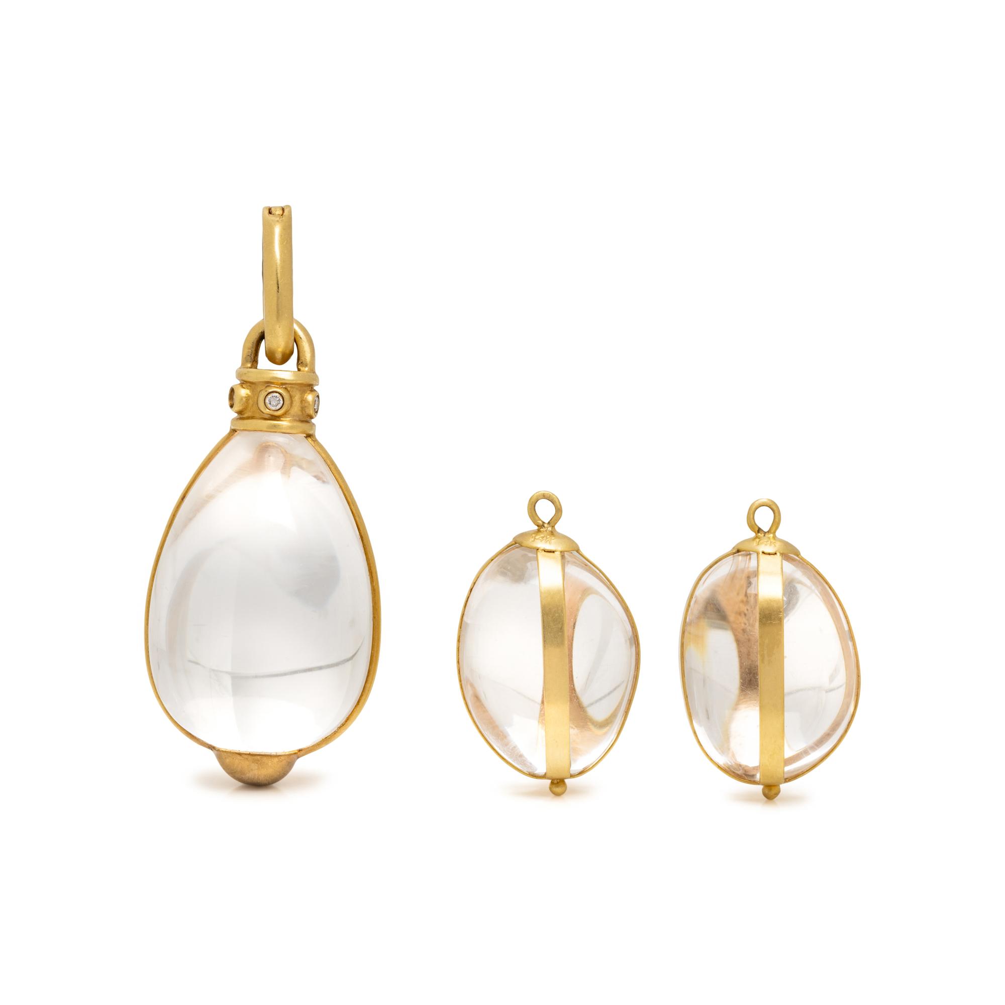 MAZ, COLLECTION OF ROCK CRYSTAL, GLASS, DIAMOND, AND GOLD PENDANTS