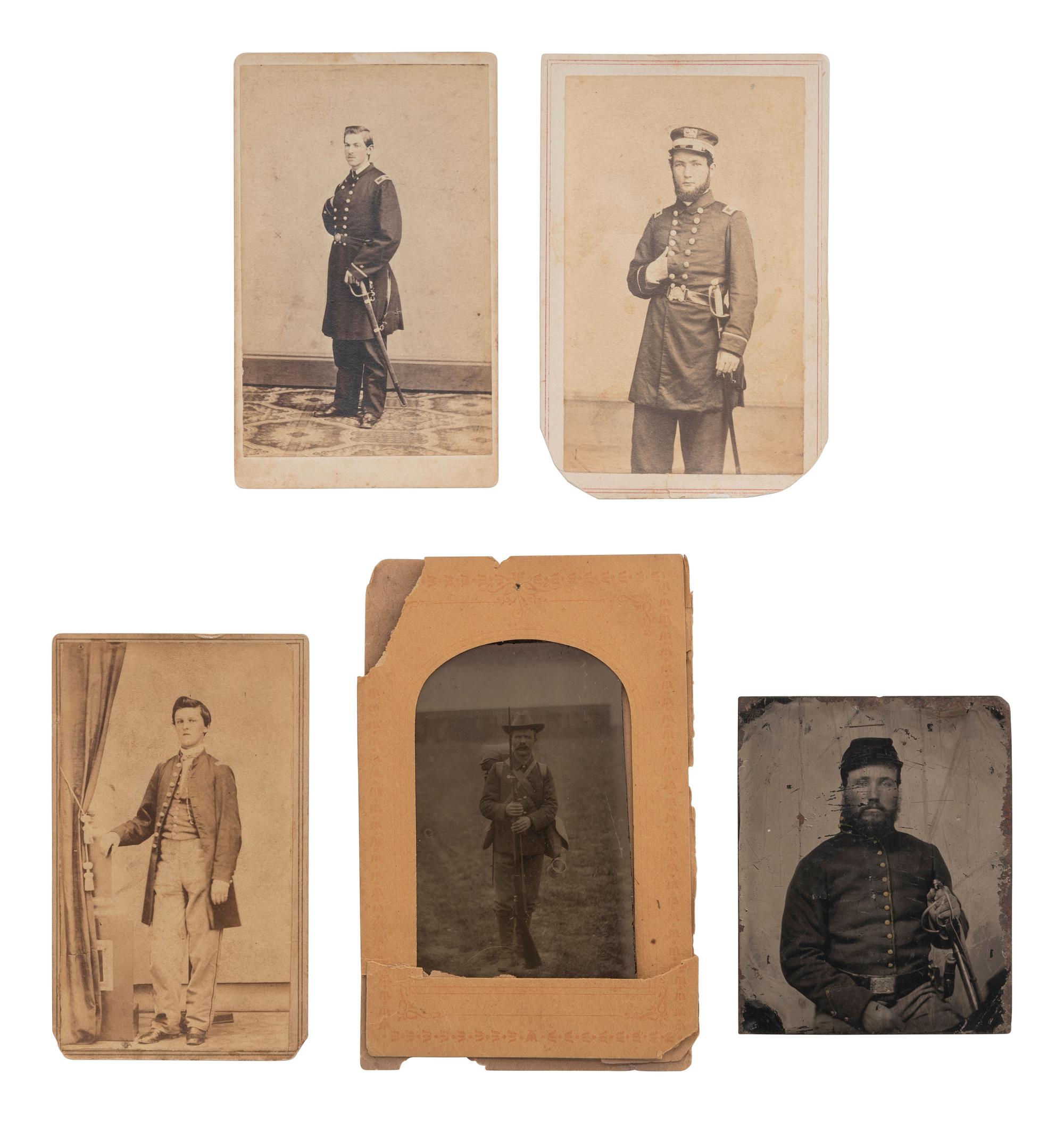 [CIVIL WAR]. 5 portraits of unidentified officers and enlisted men.