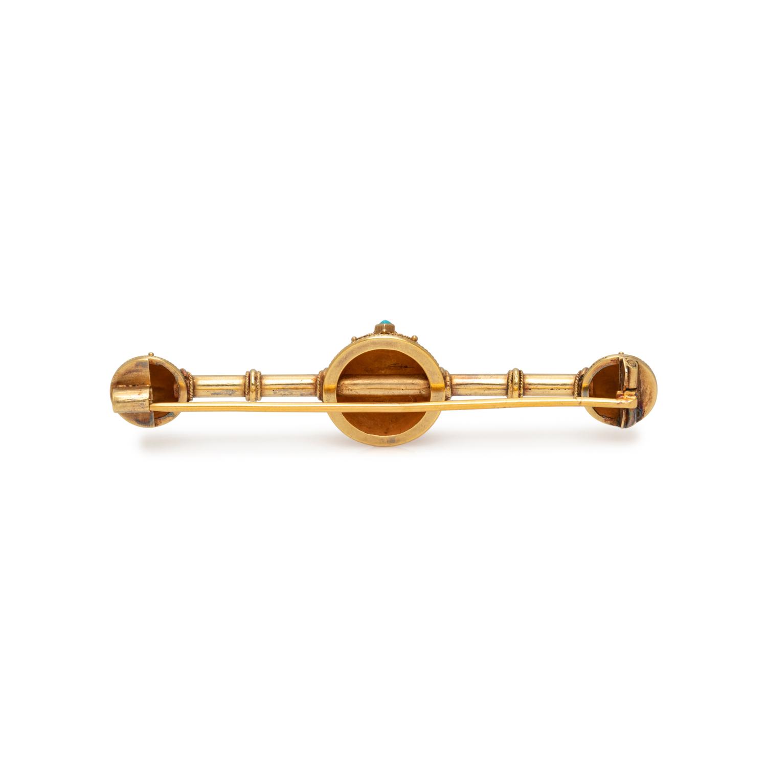 VICTORIAN, GOLD-FILLED AND TURQUOISE BAR BROOCH