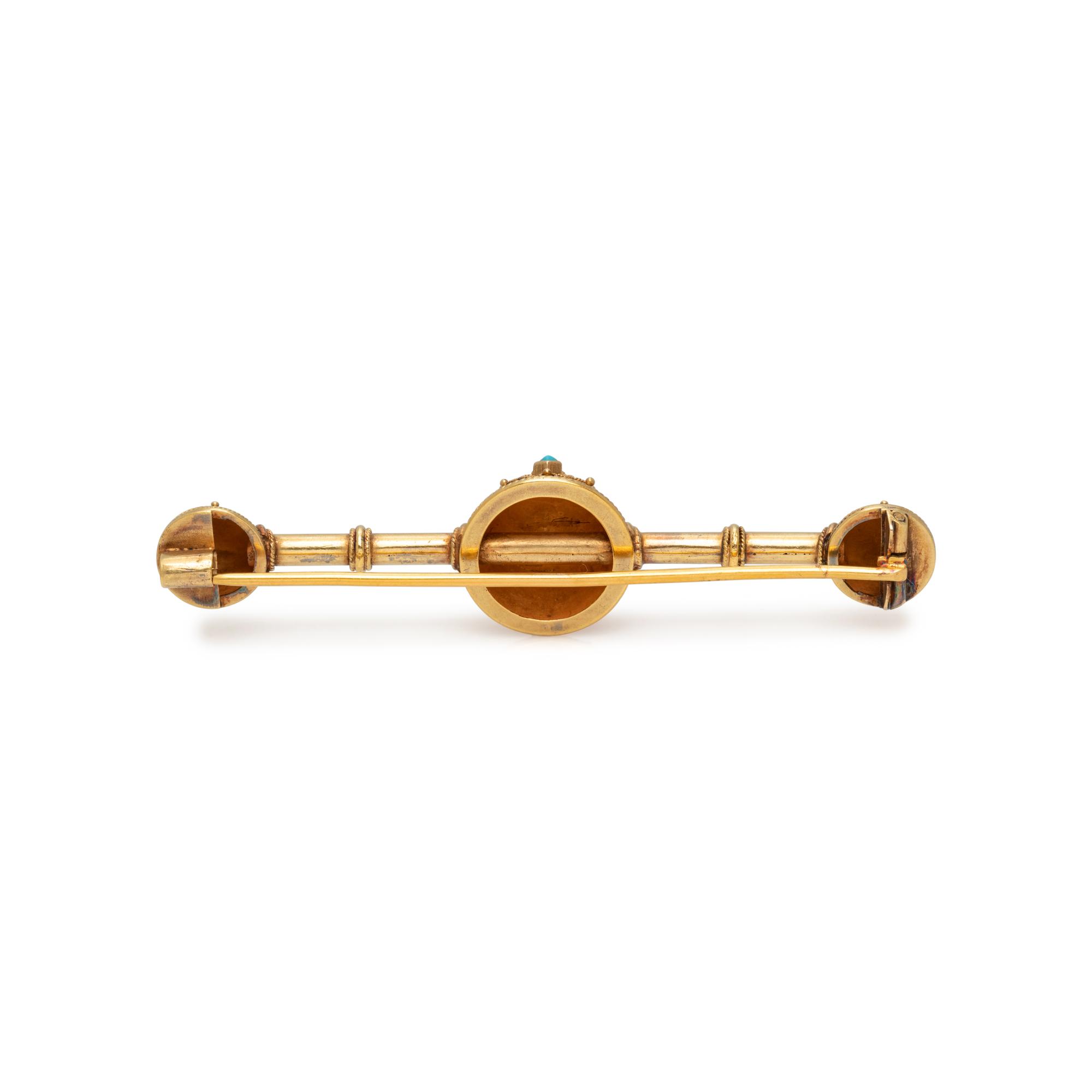 VICTORIAN, GOLD-FILLED AND TURQUOISE BAR BROOCH