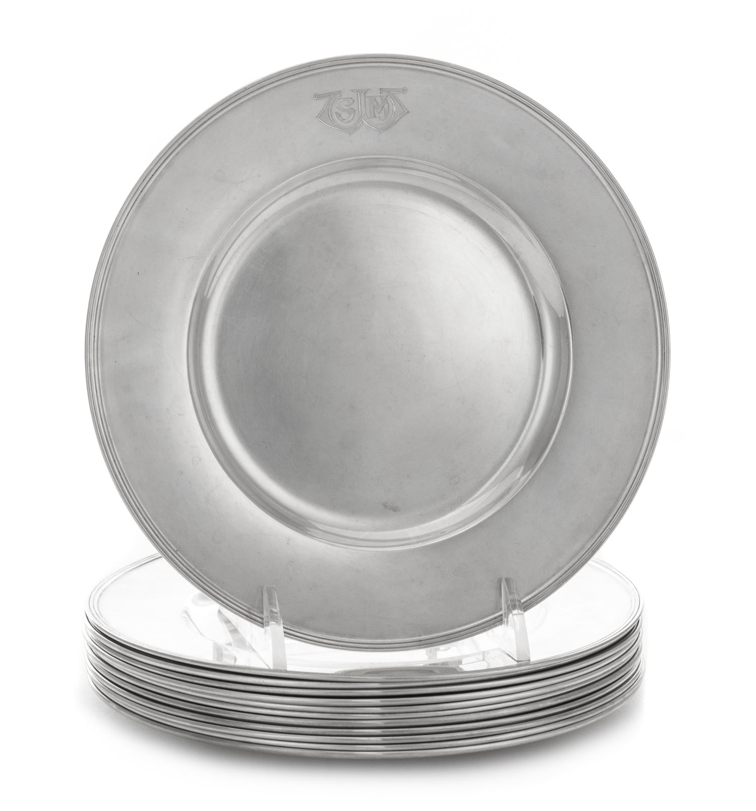 A Set of Twelve American Silver Bread Plates, Gorham Mfg. Co., Providence, RI, each with engraved SMW monogram.