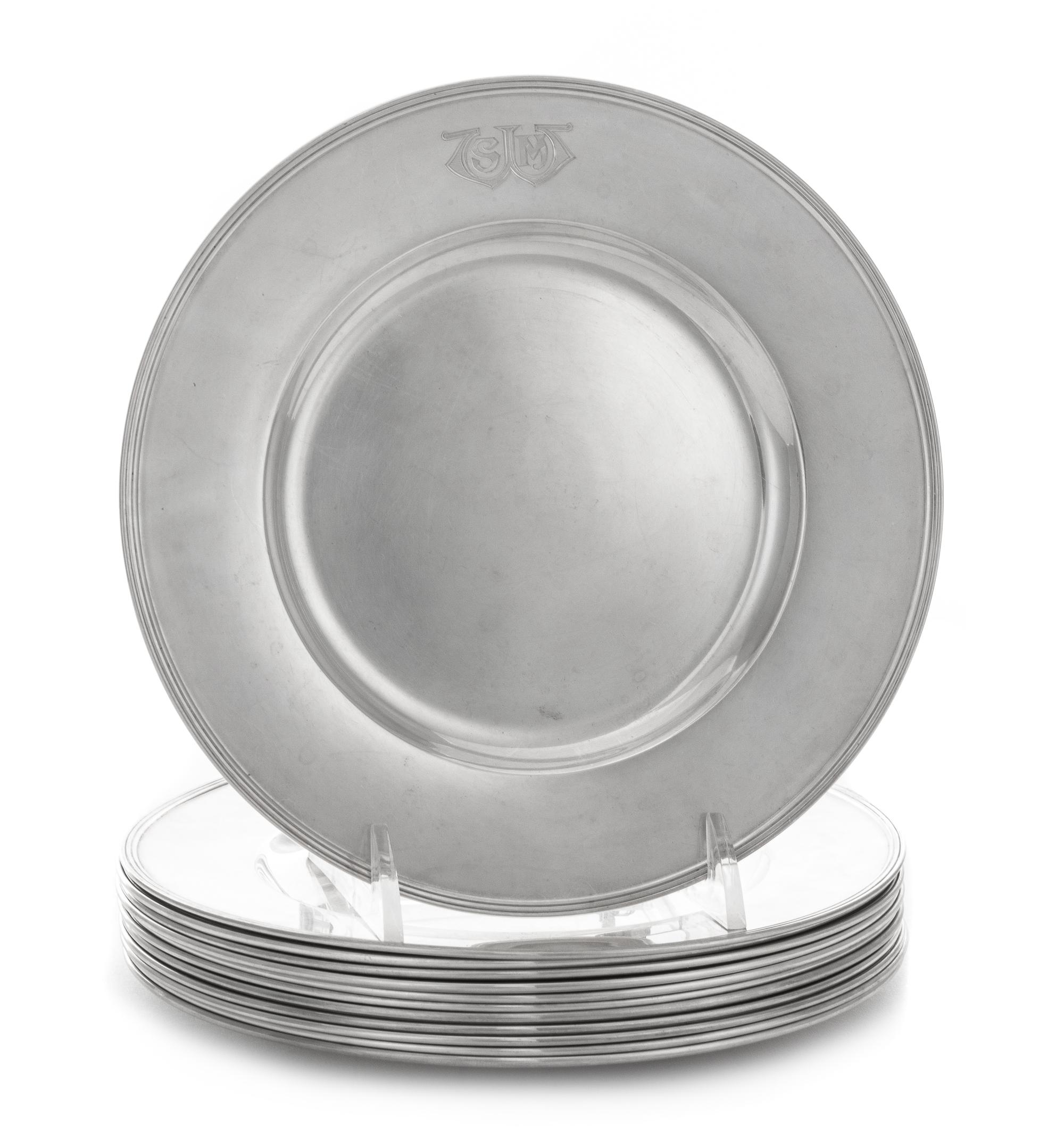 A Set of Twelve American Silver Bread Plates, Gorham Mfg. Co., Providence, RI, each with engraved SMW monogram.