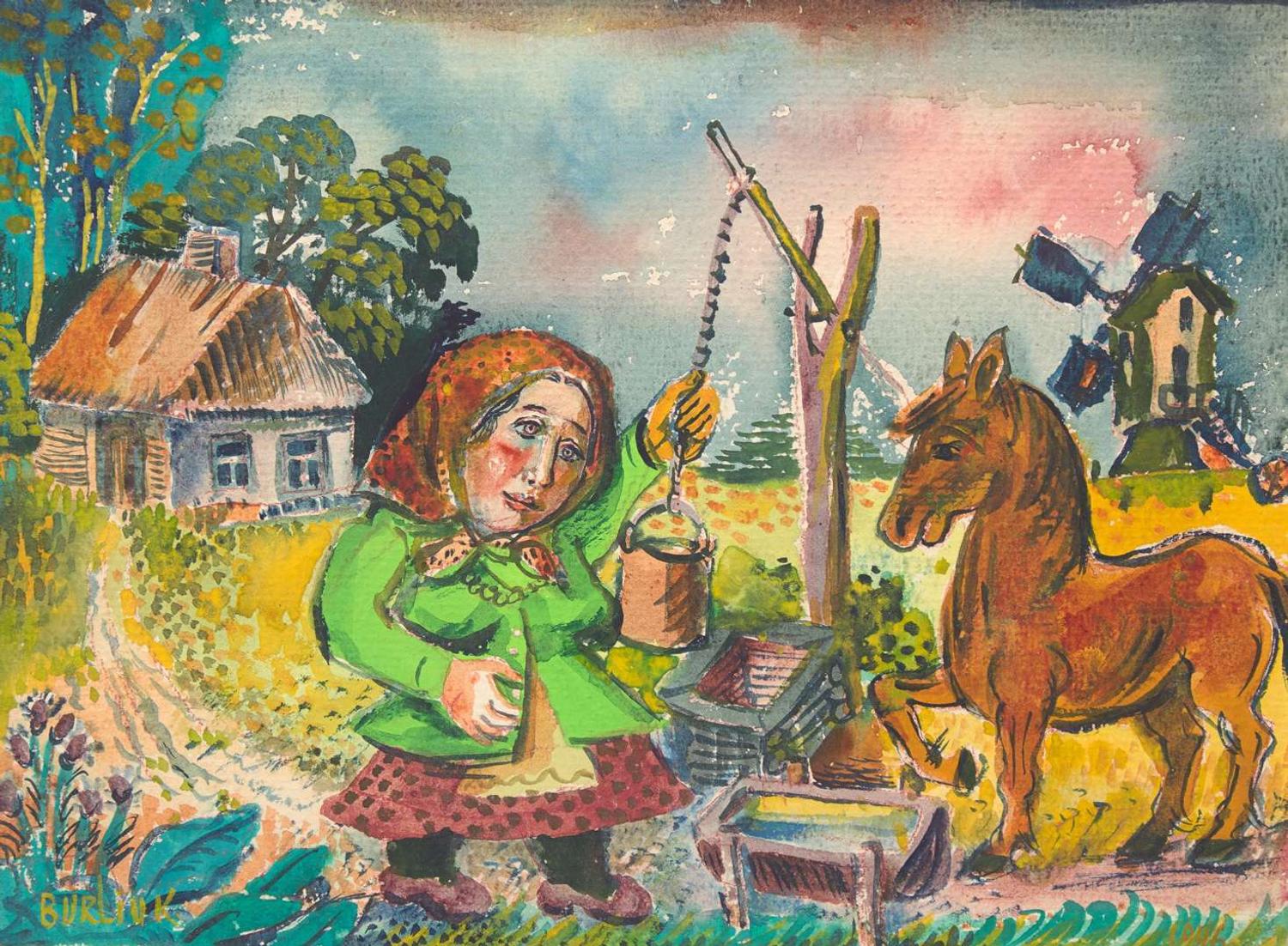 David Burliuk (American/Ukrainian, 1882–1967) - Peasant and Horse